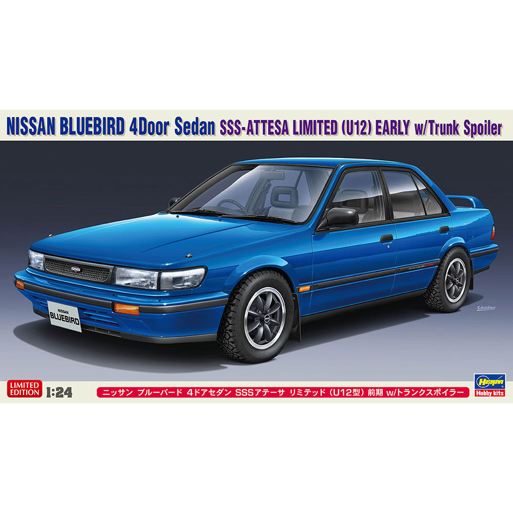 20562 Hasegawa 1/24 Nissan Bluebird 4Door Sedan SSS-Attesa Limited (U12) Early w/Trunk Spoiler