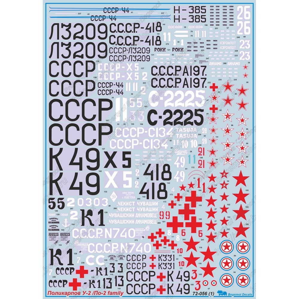 72056 Begemot 1/72 Декаль для Поликарпов По-2