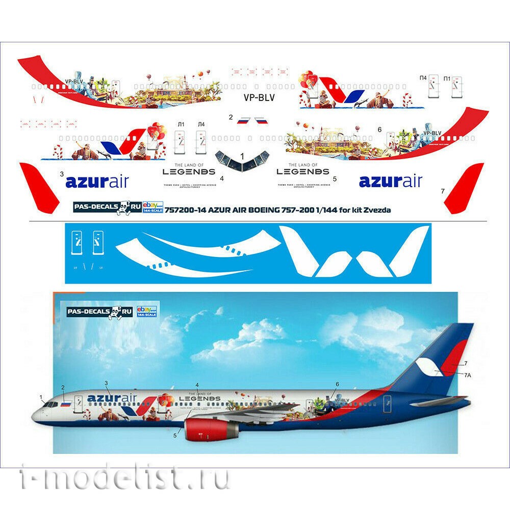 757200-14 PasDecals 1/144 Decal on 757-200, Azur AIR The Land of Legends