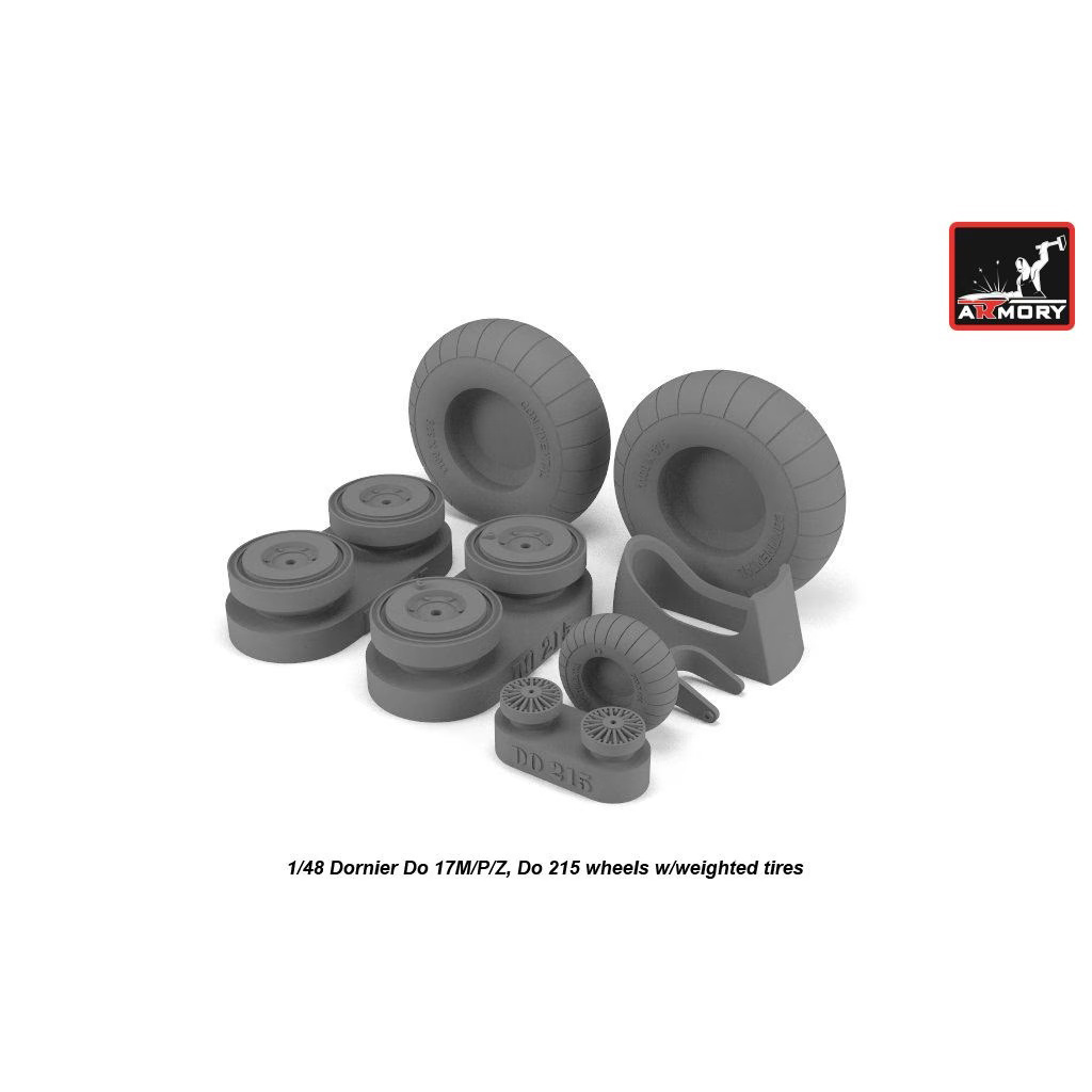 AW48205 Armory 1/48 set of wheel extensions for Dornier Up to 17M / P / Z, up to 215 wheels with weighted tires