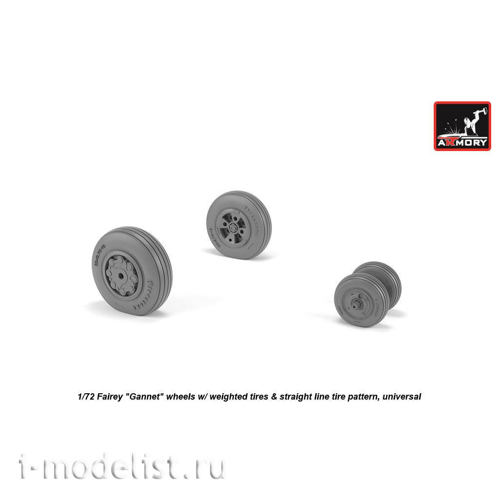 AW72412 Armory 1/72 Wheels for Fairey Gannet aircraft, early type, with loaded straight pattern tires