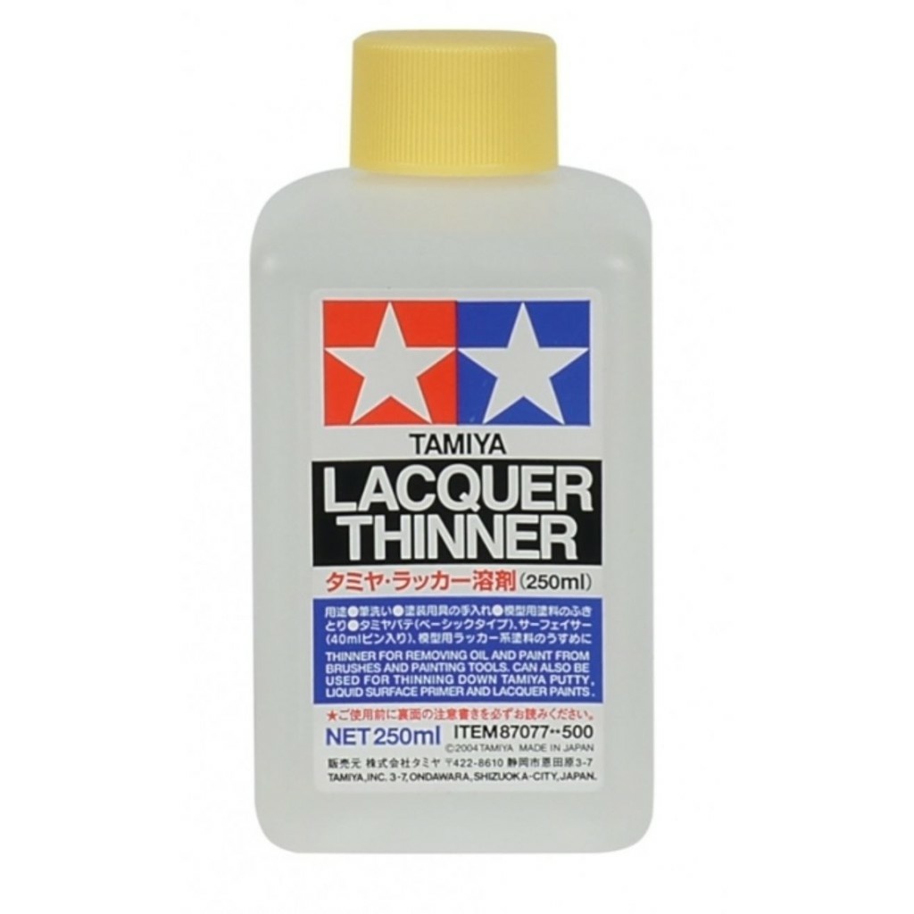 87077 Tamiya Solvent for primer, putty, suitable for cleaning brushes, tools, paints. Plastic jar 250ml.