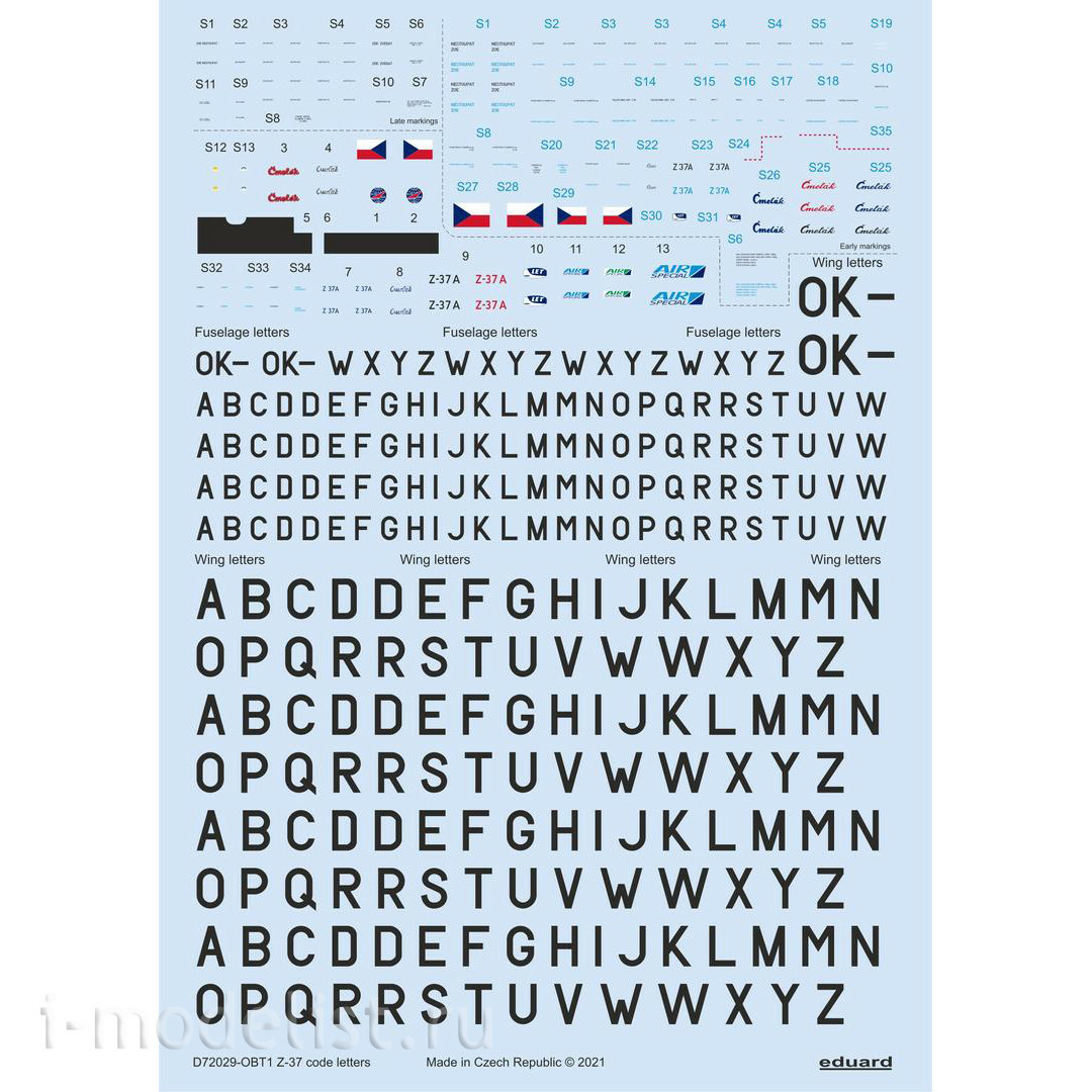 D72029 Eduard 1/72 Decal for Z-37 technical inscriptions, side letters and designations