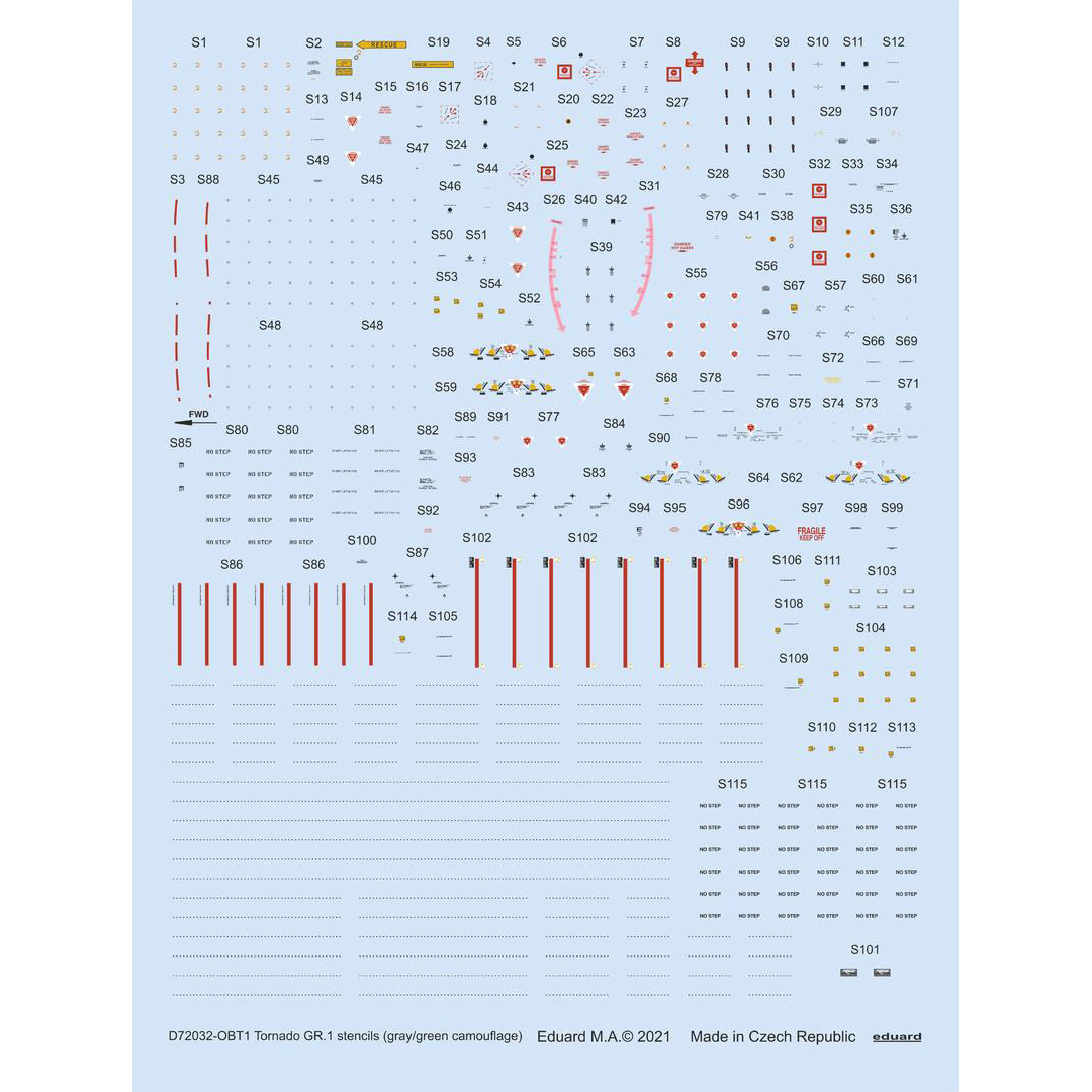 D72032 Eduard 1/72 Decal for Tornado GR.1, tech. inscriptions (grey/green camouflage)