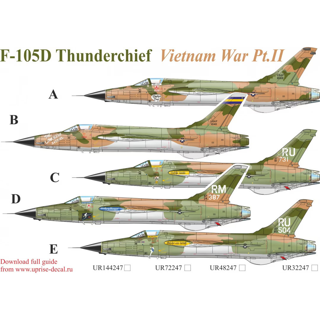 UR32247 Sunrise 1/32 Decal for F-105D Thunderchief Vietnam War Pt,2 since. inscriptions