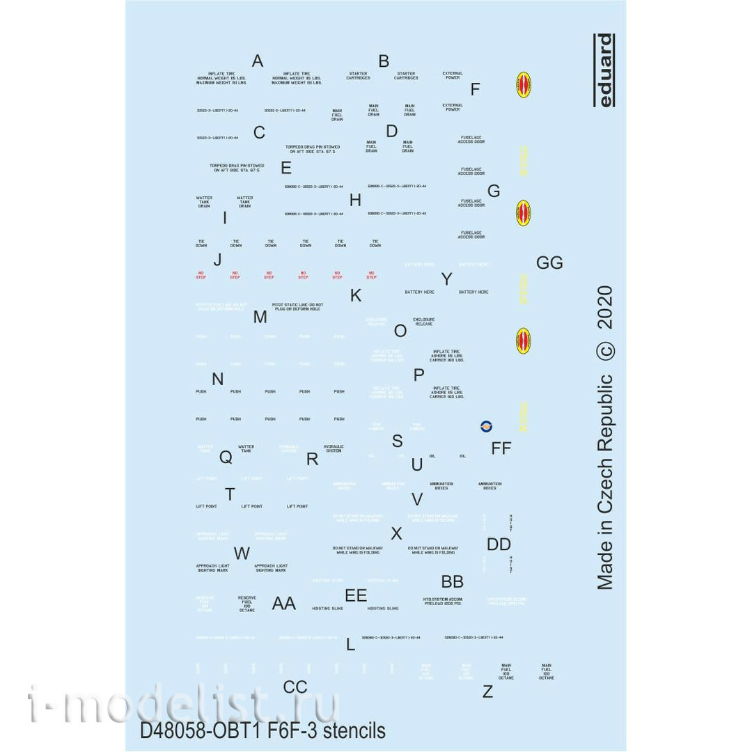 D48058 Eduard 1/48 Decal for F6F-3 Technical labels