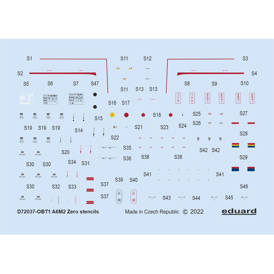 D72037 Eduard 1/72 A6M2 technical inscriptions