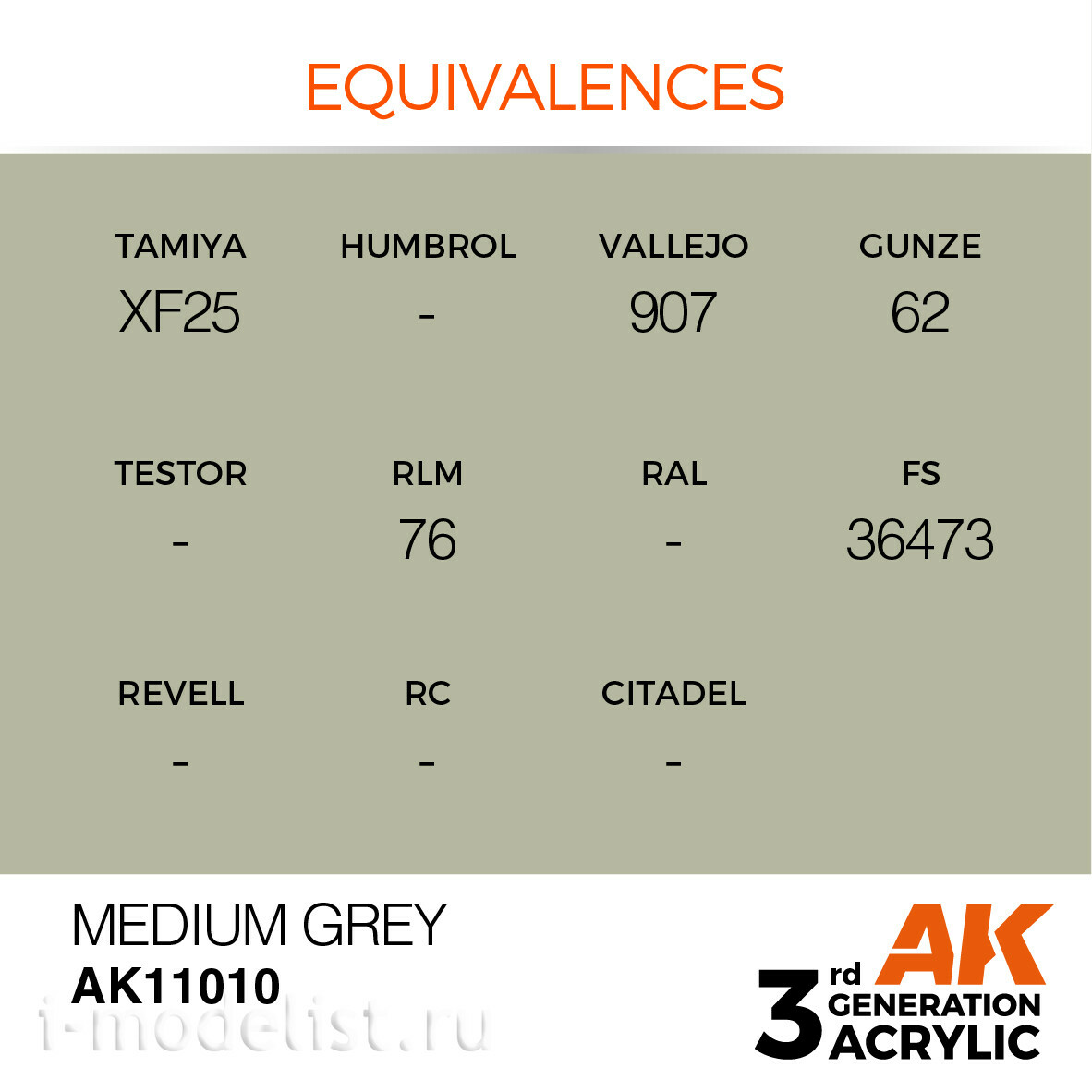AK11010 AK Interactive acrylic Paint 3rd Generation Medium Grey 17ml