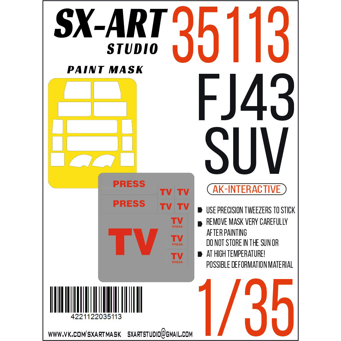 35113 SX-Art 1/35 Paint Mask FJ43 SUV (AK Interactive)