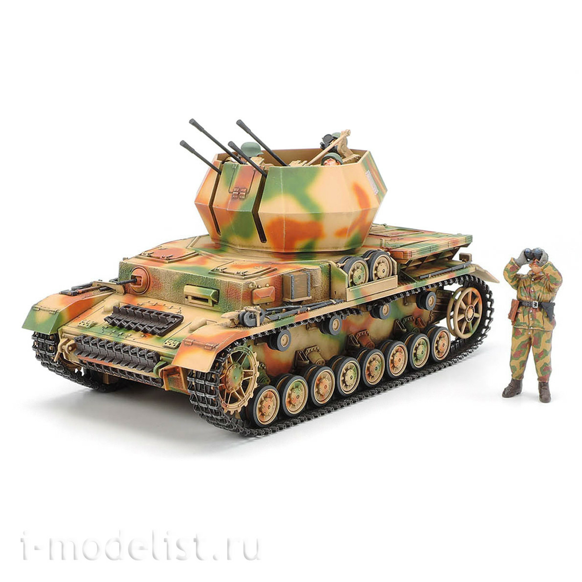 35233 Tamiya 1/35 German Flakpanzer Iv Wirbelwind anti-Aircraft installation on the basis of the Panzer Iv tank, with a four-barrel 20mm cannon and two figures.