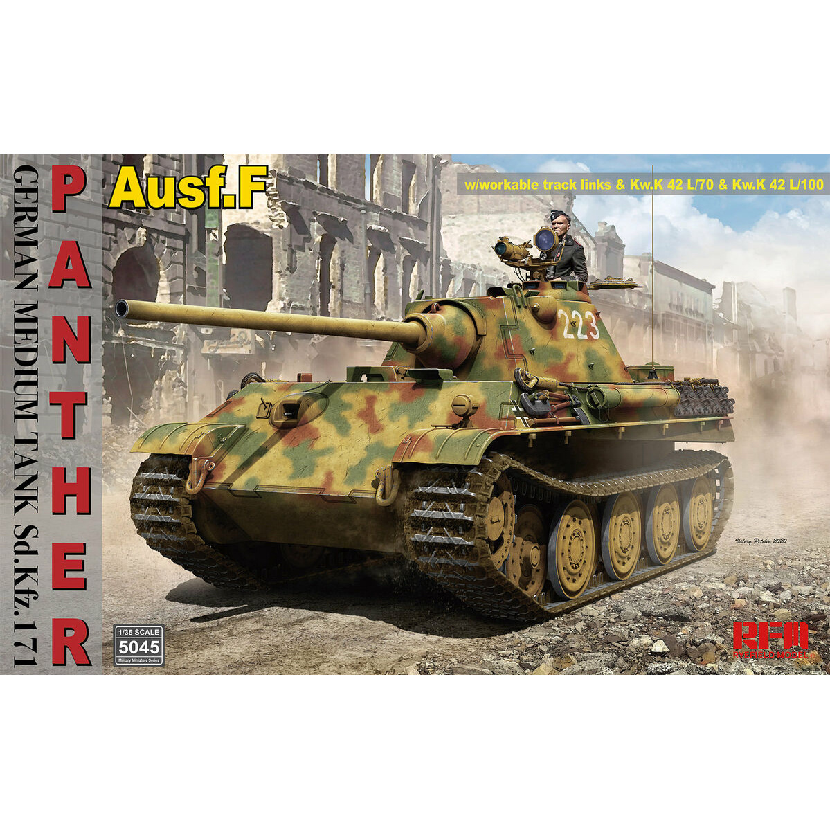 RM-5045 Rye Field Model 1/35 German Medium Tank Sd.Kfz.171 Panther Ausf.F with working tracks and Kw.K 42 L/70 & Kw.K 42 L/100