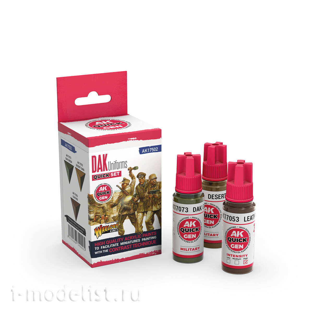 AK17502 AK Interactive Набор красок QUICK GEN - Notмецкий африканский корпус униформа / GERMAN DAK UNIFORMS – QUICK GEN SET