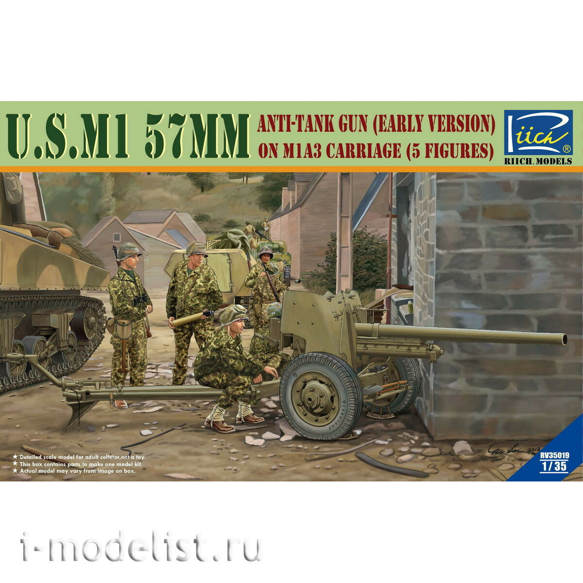 RV35019 Riich 1/35 American 57 mm M1 anti-tank gun on M1A3 carriage (early version)