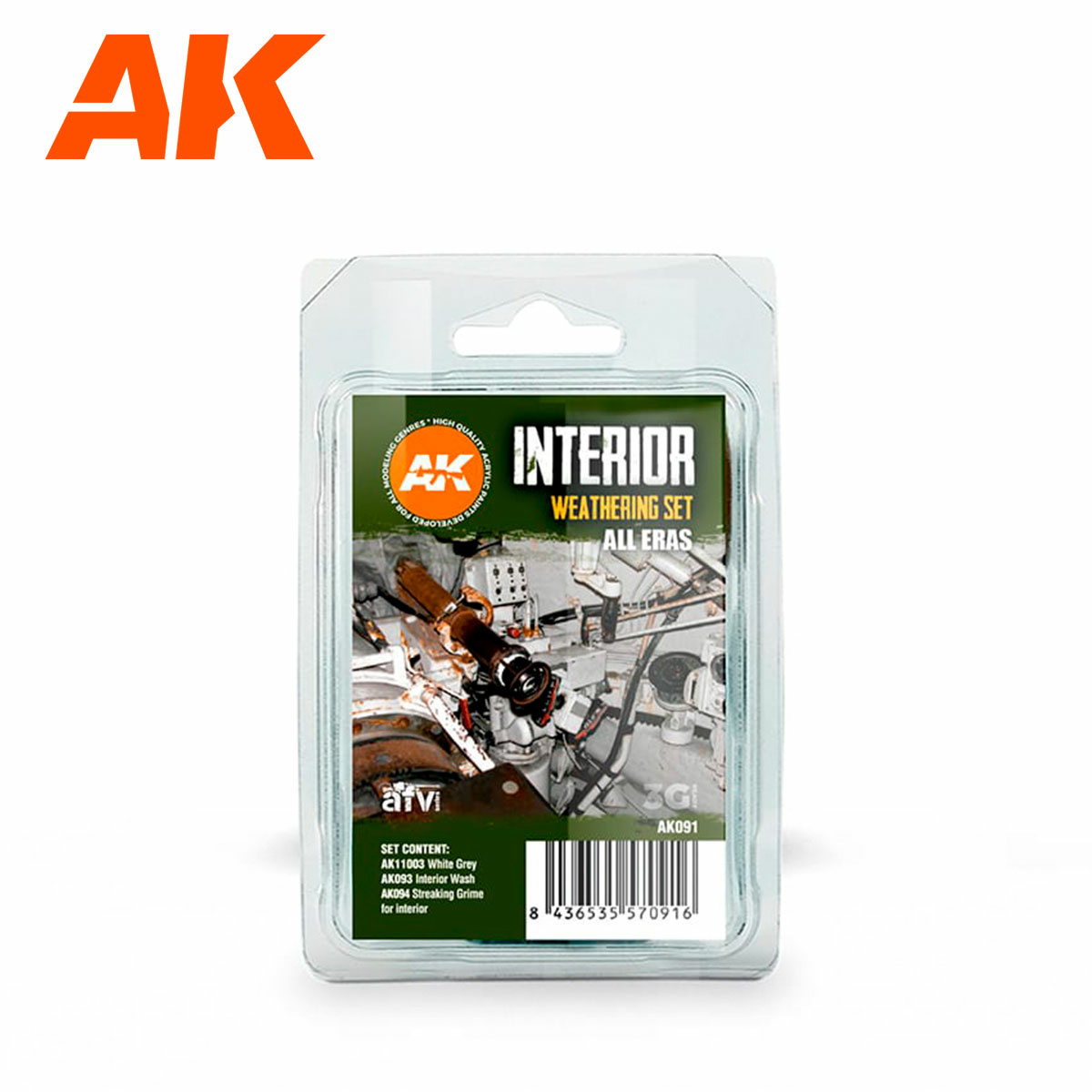 AK-Interactive AK091 Set of fluids for applying effects INTERIOR WEATHERING SET (set for oils and interiors)
