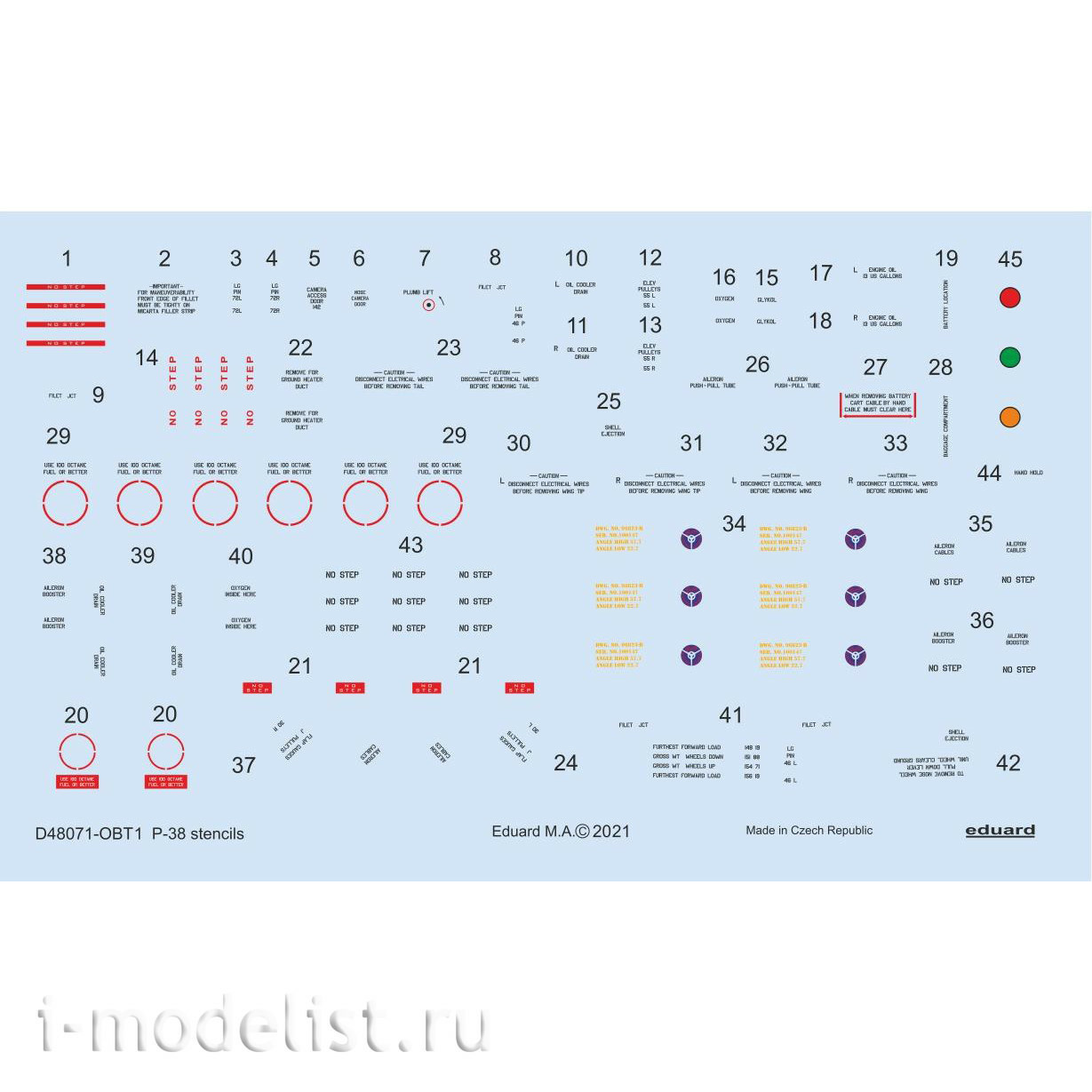 D48071 Eduard 1/48 Decal for P-38 technical lettering