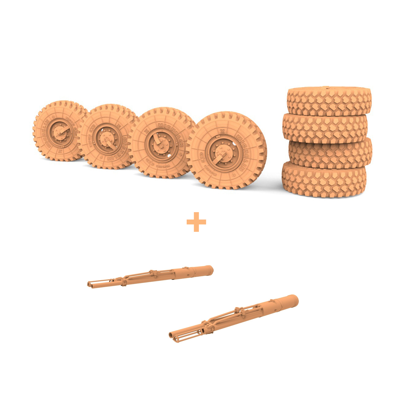 MM72011 My Model 1/72 Set of add-ons No. 4 for the Zvezda model, art. 5069 (set of wheels 9 pcs. + automatic machine)