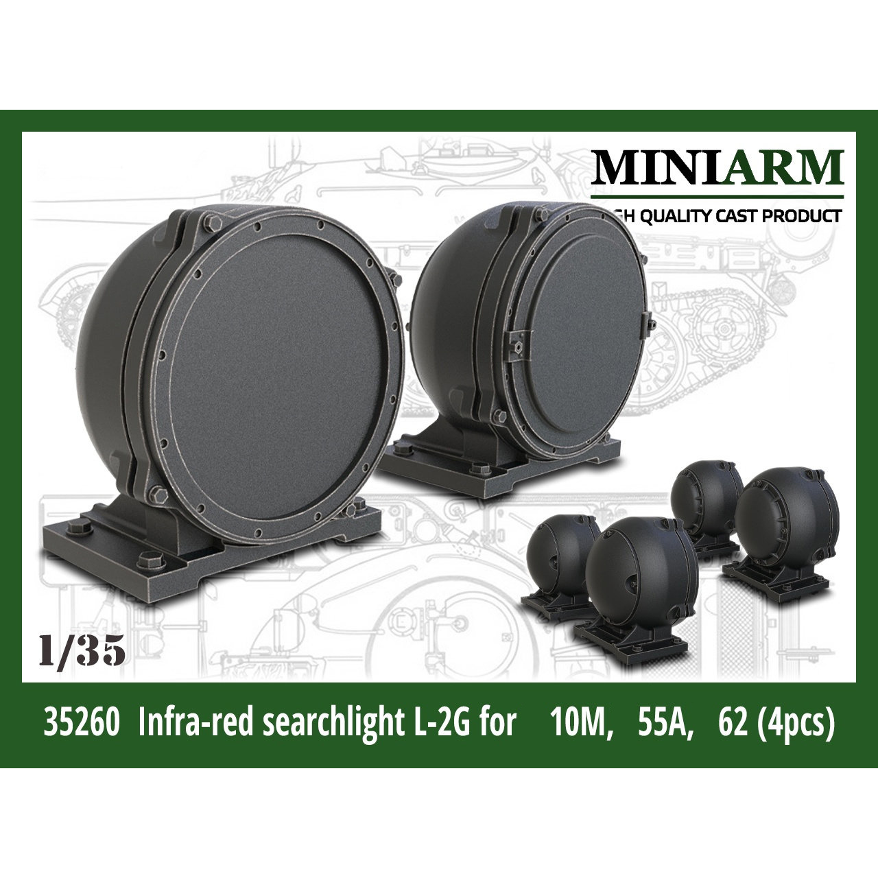 35260 Miniarm 1/35 Инфракрасный прожектор Л-2Г для танков типа 10M, 55A, 62 (4 шт.)