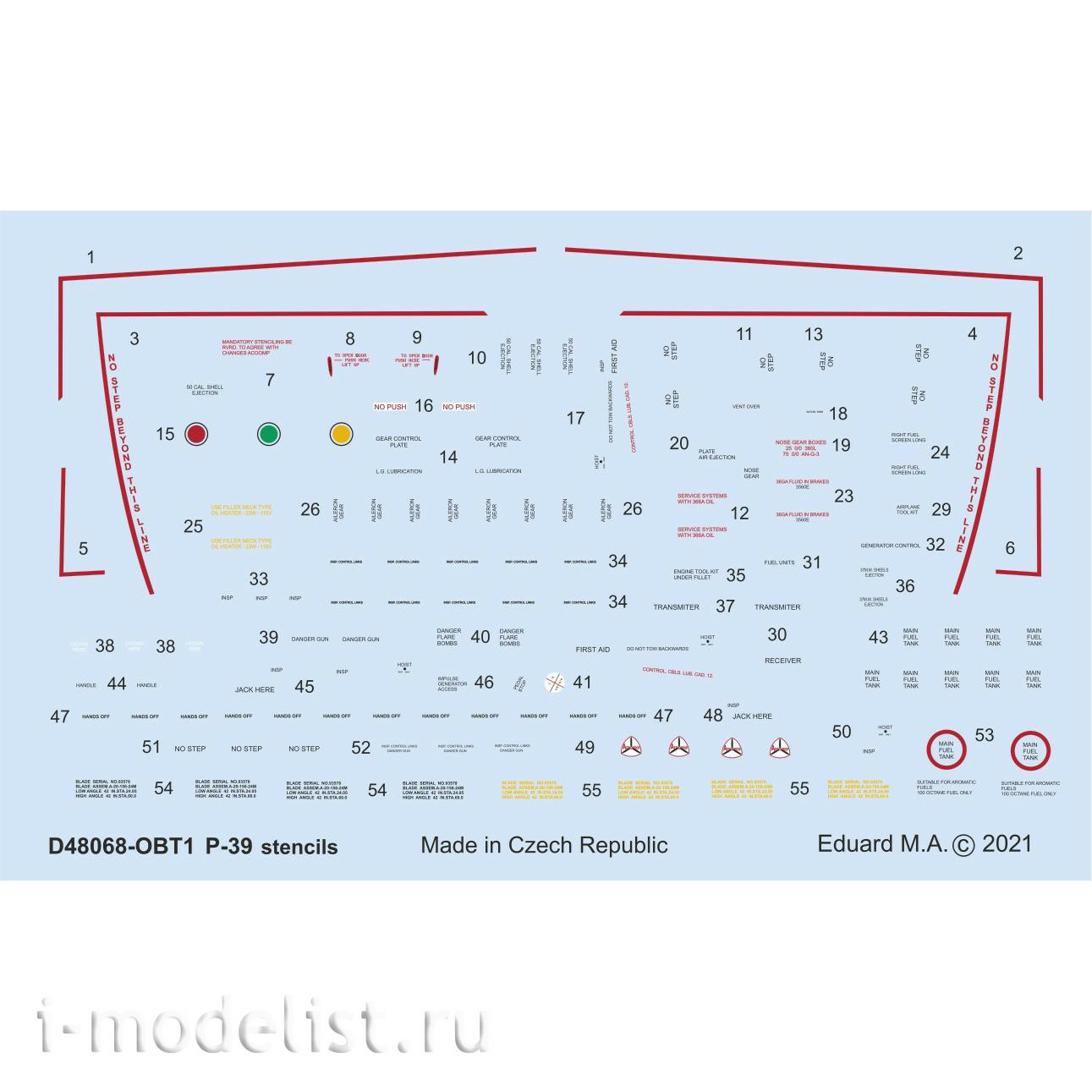 D48068 Eduard 1/48 Decal for P-39 technical lettering