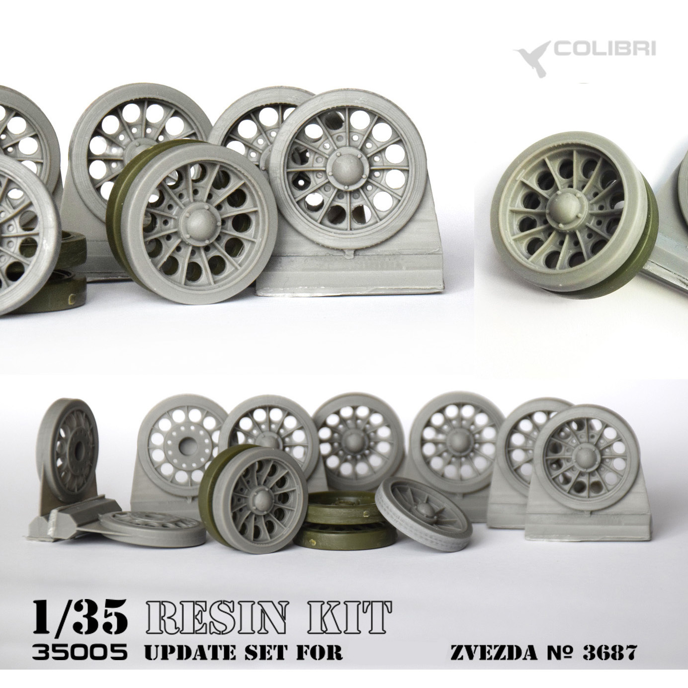 R35004 ColibriDrecals 1/35 Outer row of late-release resin rollers for tank 34-85 plant No. 183