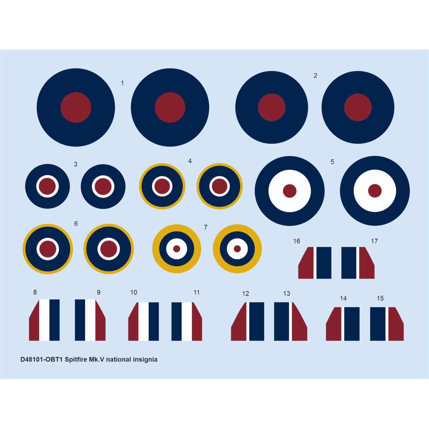 D48101 Eduard 1/48 Decal for Spitfire Mk. V, nats. designations