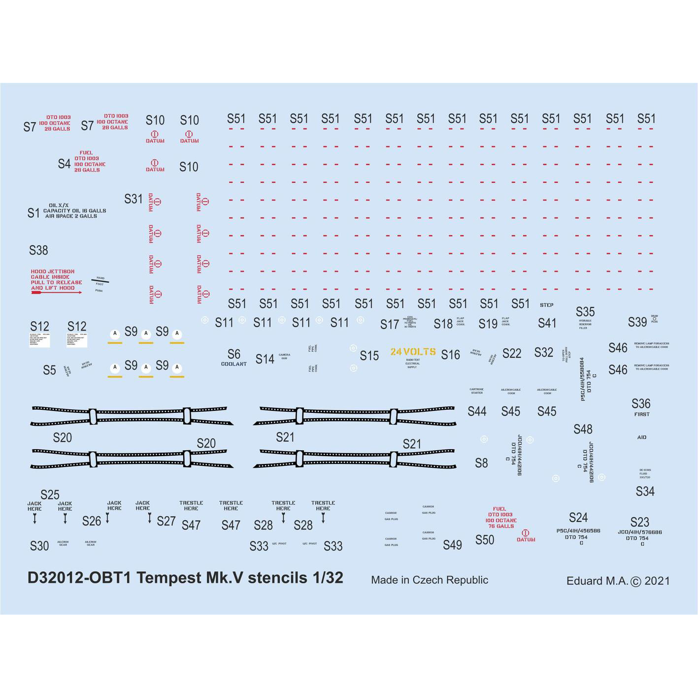 D32012 Eduard 1/32 Decal for Tempest Mk. V, tech. inscriptions