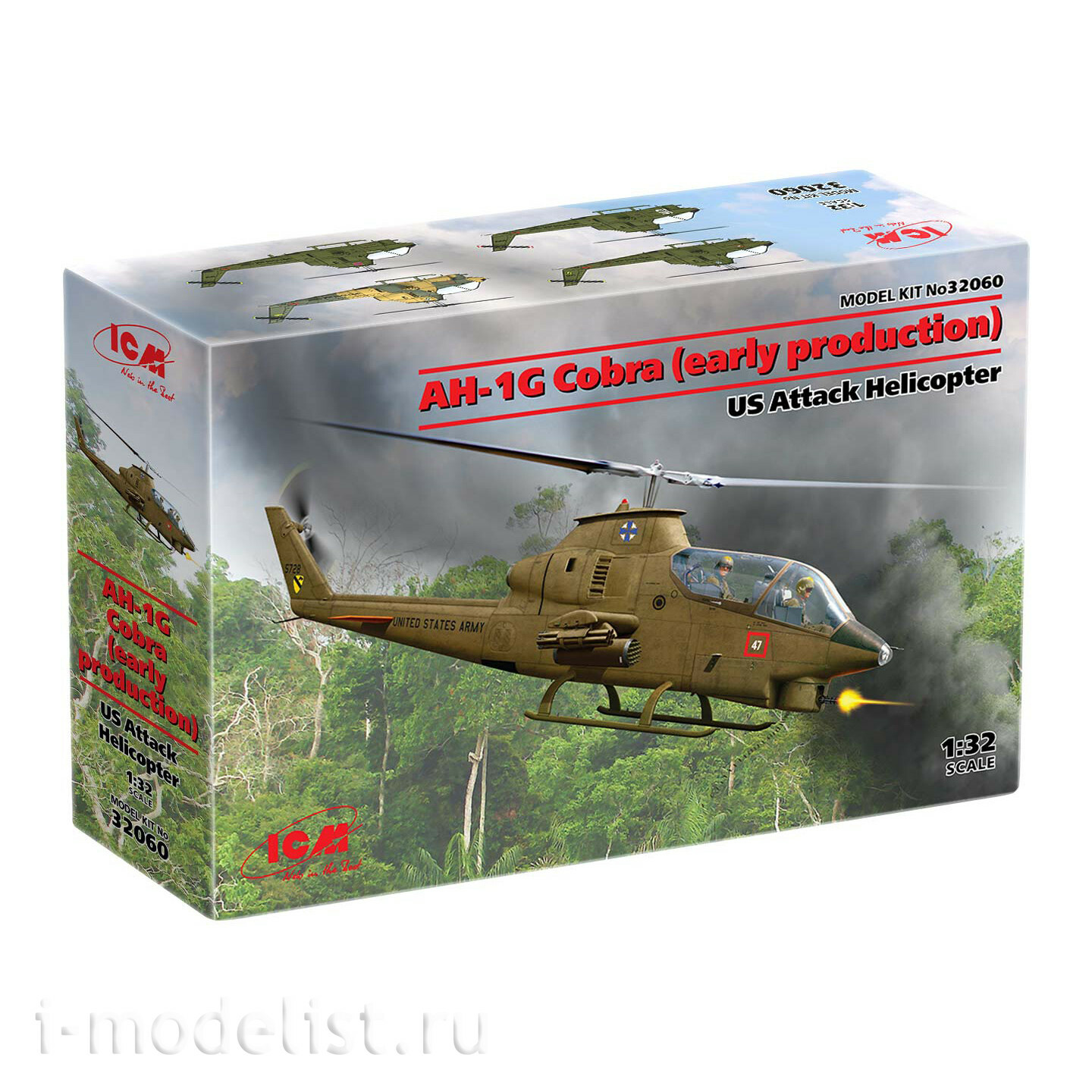 32060P1 ICM 1/32 Gift Set: American Helicopter AH-1G Cobra + 035406 Photo Etched Details Skirts and Mudguards Micro Design	