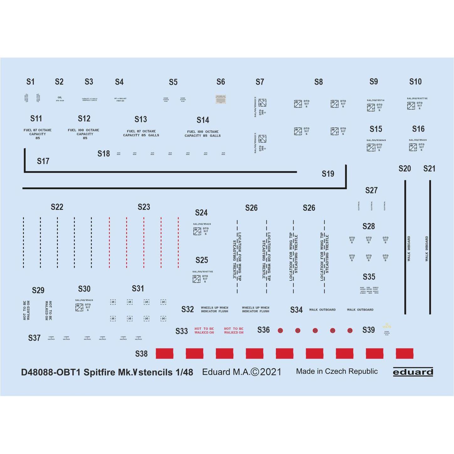 D48088 Eduard 1/48 Decal for Spitfire Mk. V, tech. inscriptions