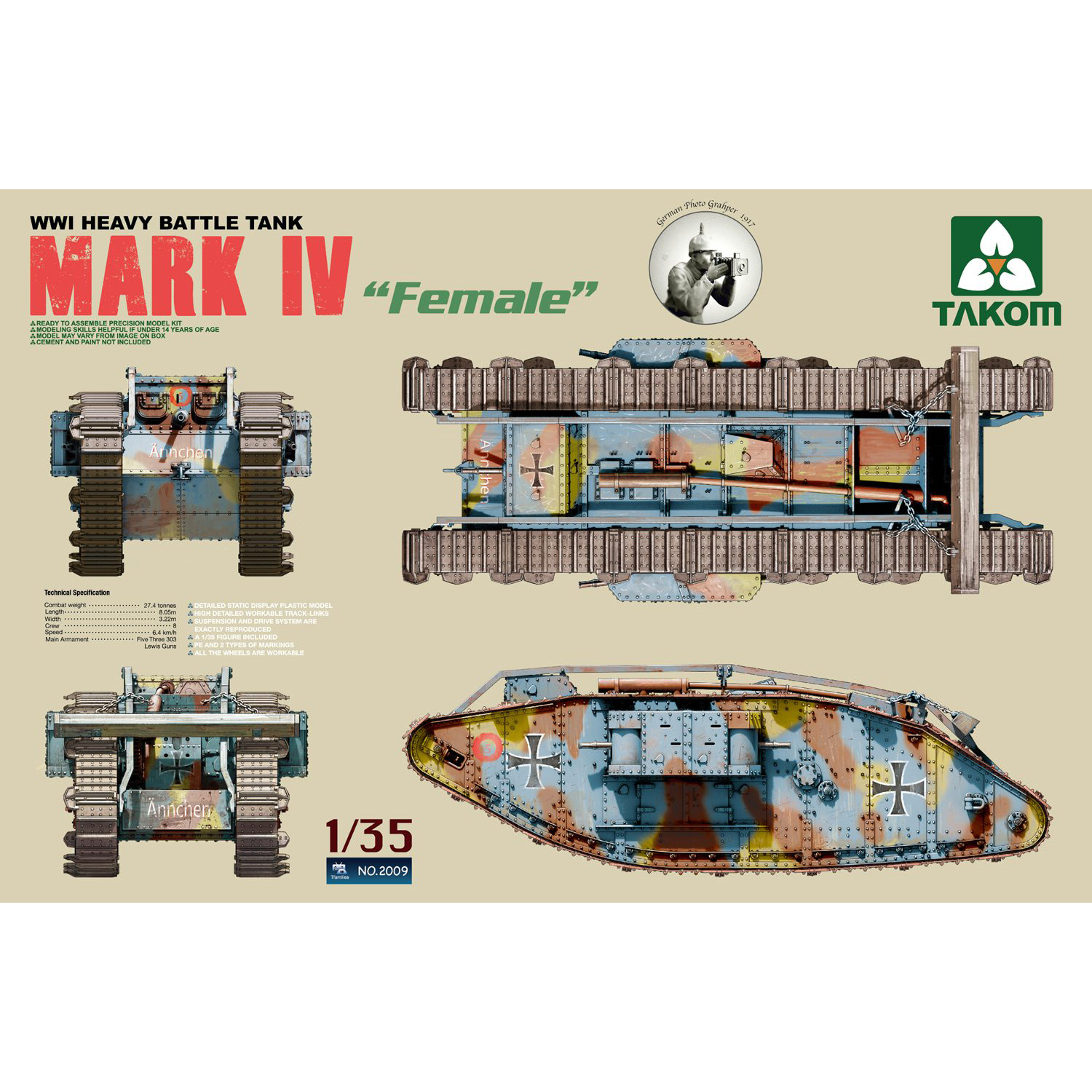 2009 Takom 1/35 WWI Heavy Battle Tank Mark IV