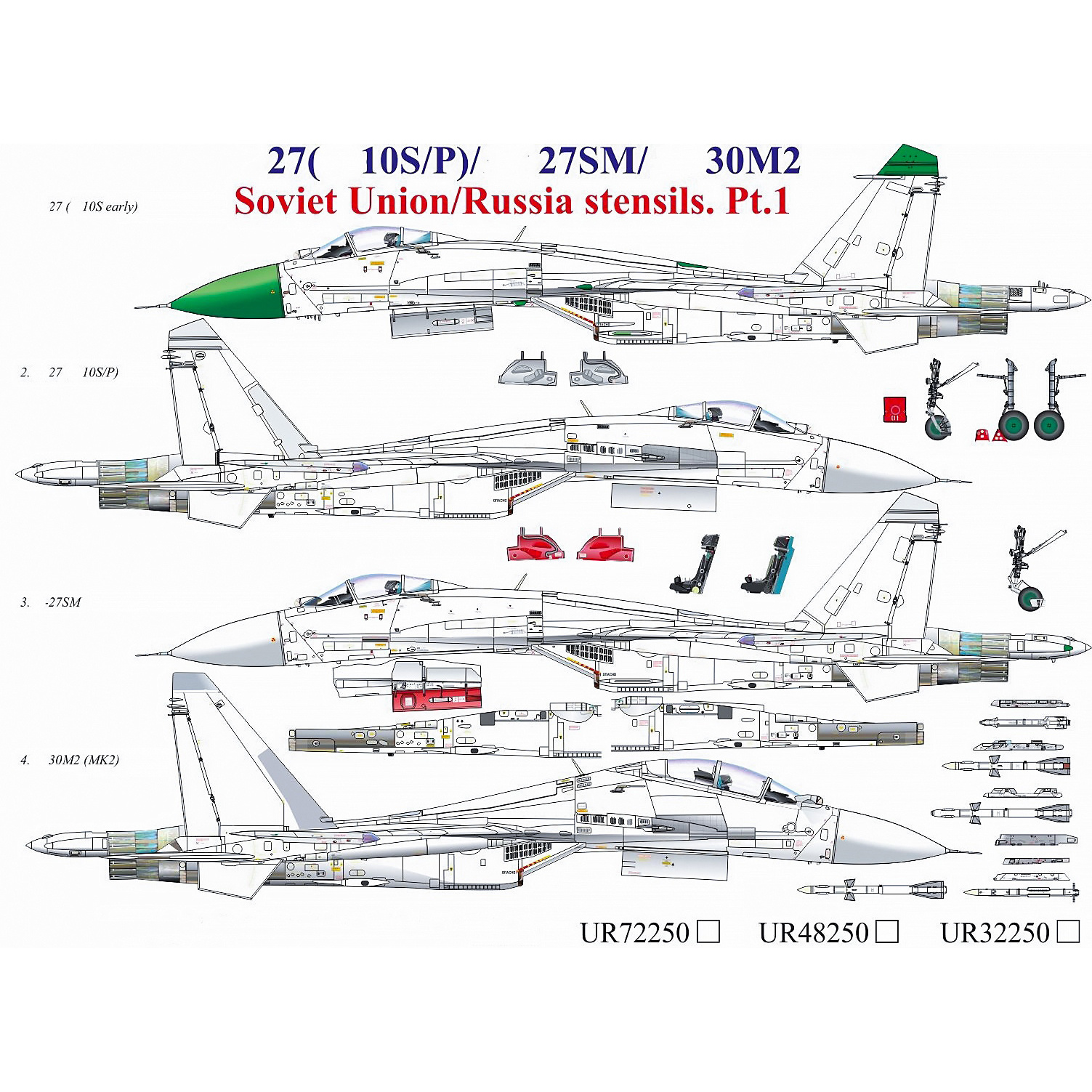 UR48250 Sunrise 1/48 Decal for C-27/27CM/30M2 Flanker, tech. inscriptions