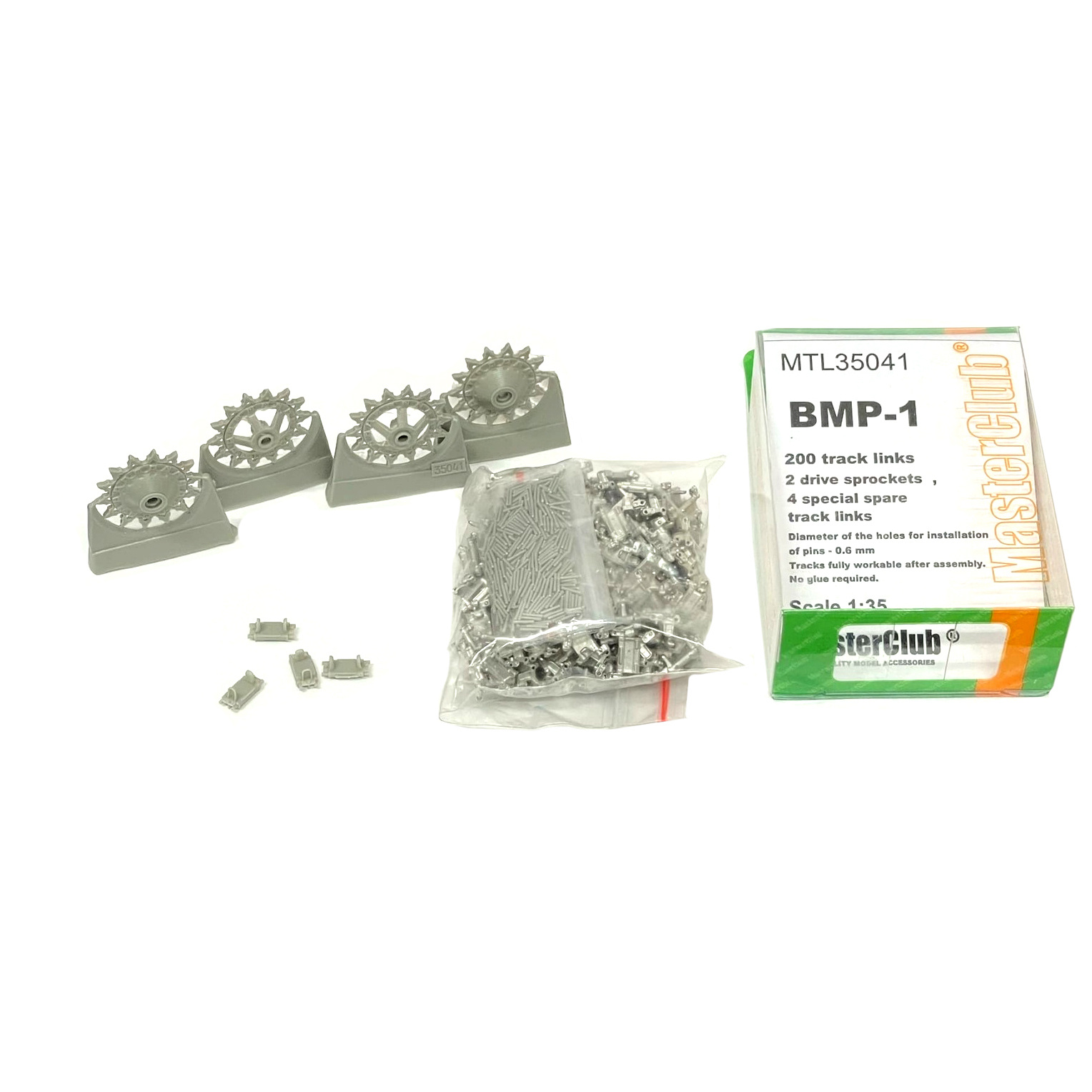 MTL-35041 MasterClub 1/35 Tracks inlaid iron and drive sprockets BMP-1 