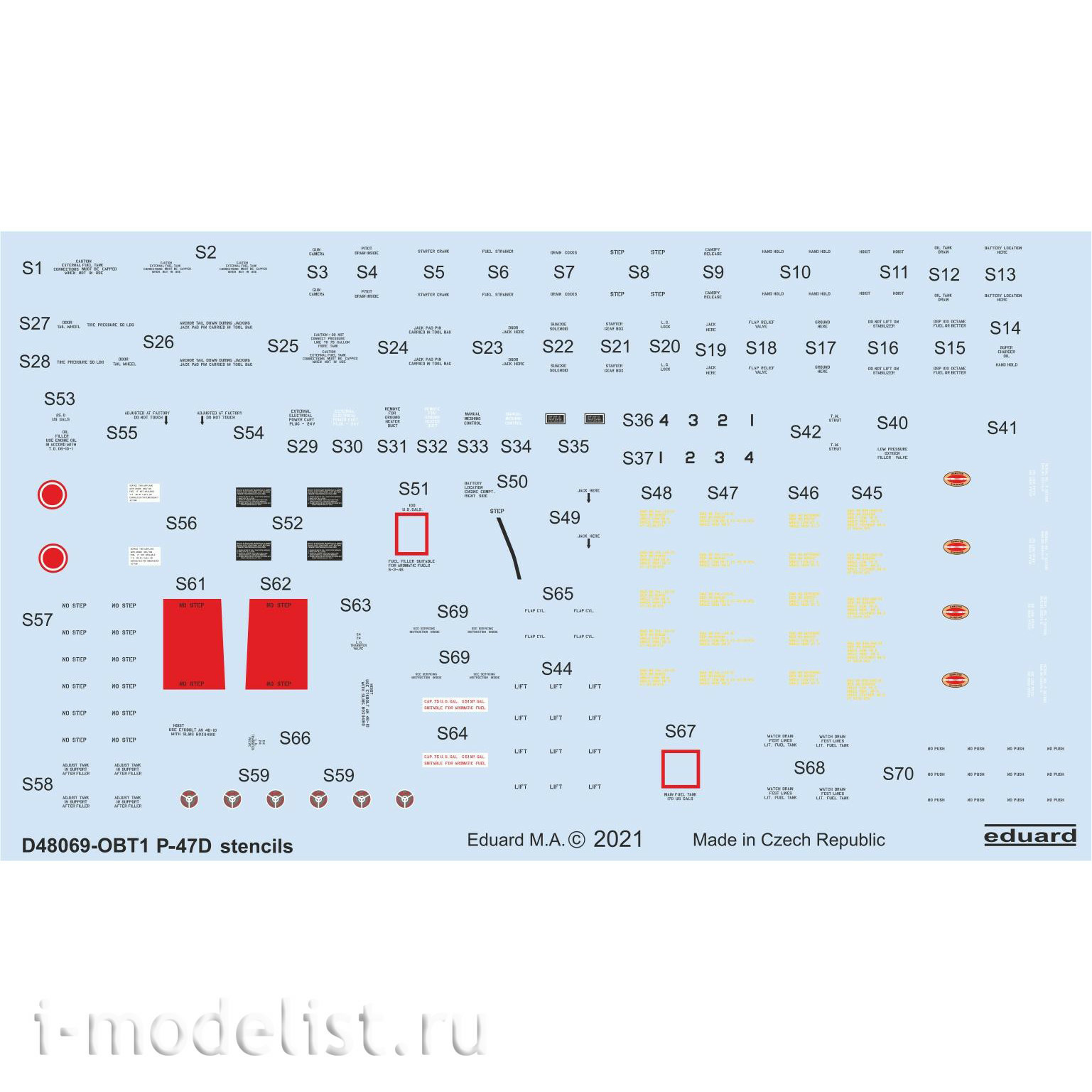 D48069 Eduard 1/48 Decal for P-47D technical lettering