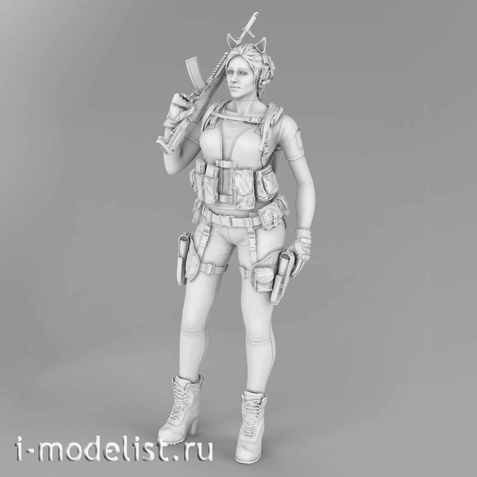 im35009 Imodelist 1/35 Figure of a female fighter (with ears) with a machine gun