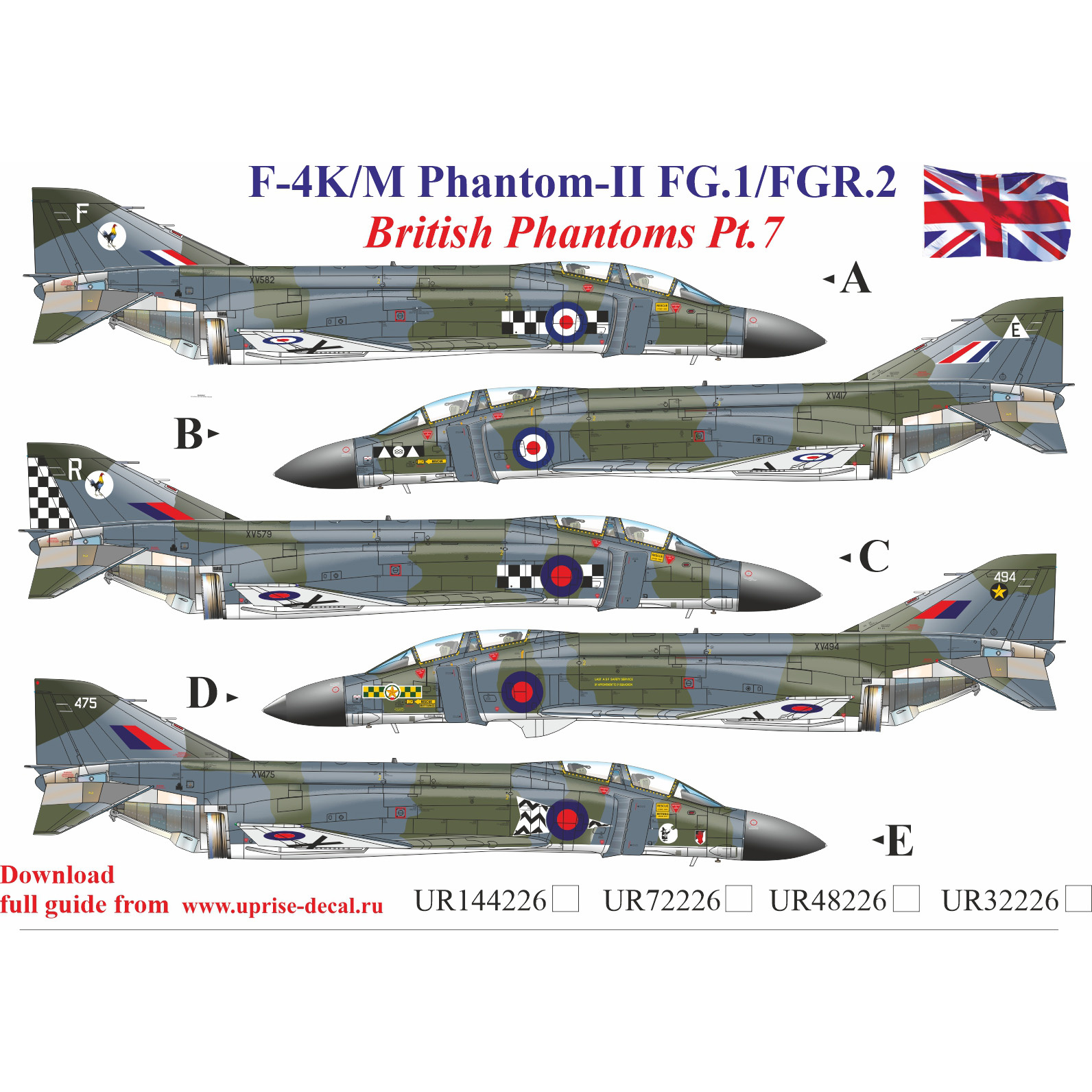 UR32226 Sunrise 1/32 Decal for F-4K/M British Phantom-II (FG.1/FGR.2) Pt.7, without those. inscriptions