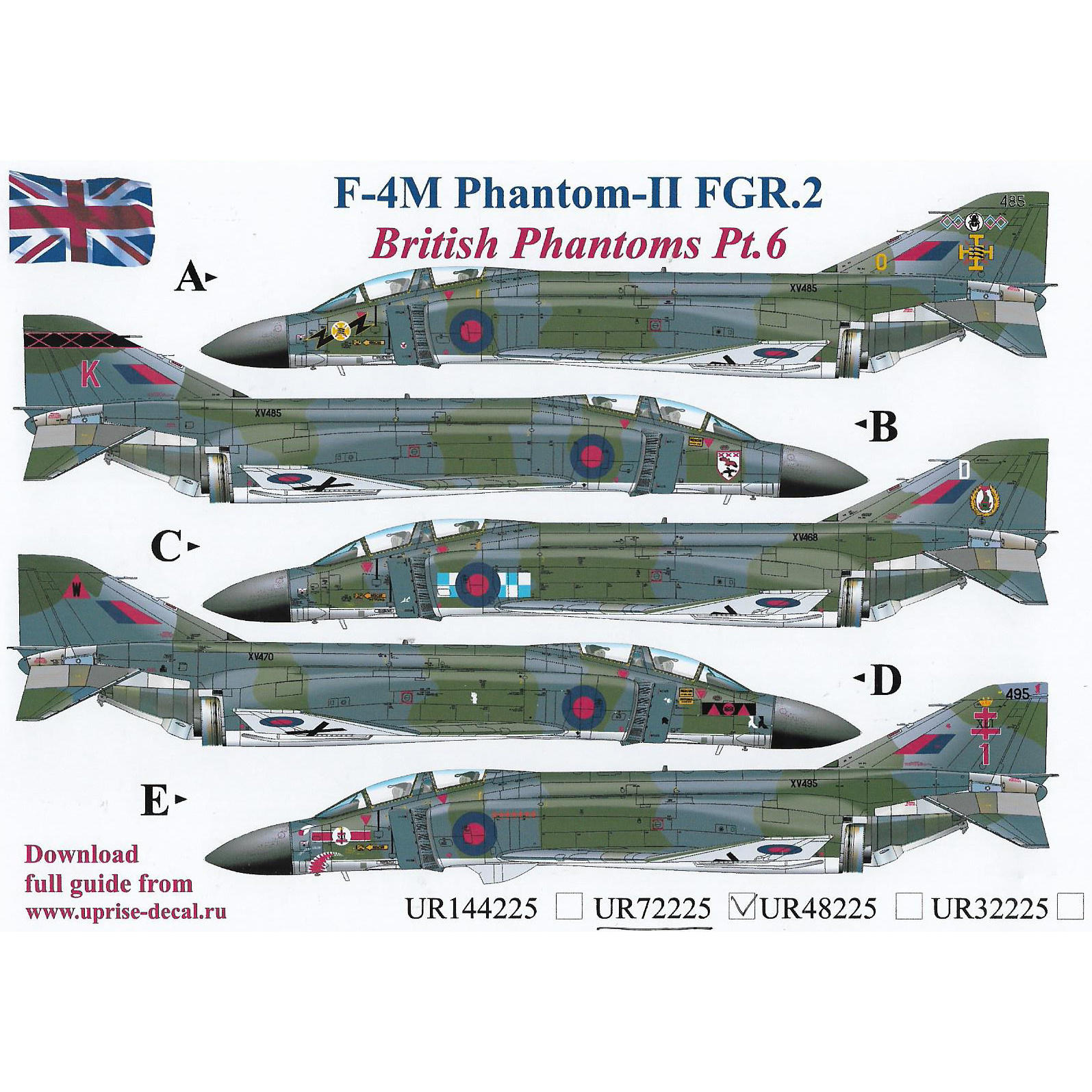 UR72225 Sunrise 1/72 Decals for F-4M Phantom-II FGR.2, British Phantoms Pt.6