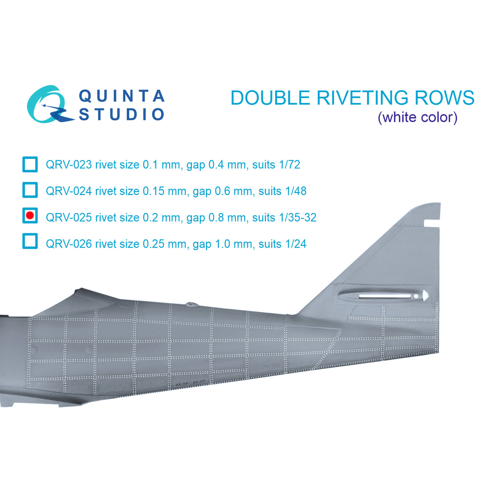 QRV-025 Quinta Studio 1/32 Double riveting rows (riveting size 0.20 mm, interval 0.8 mm), white, total length 5.8 m
