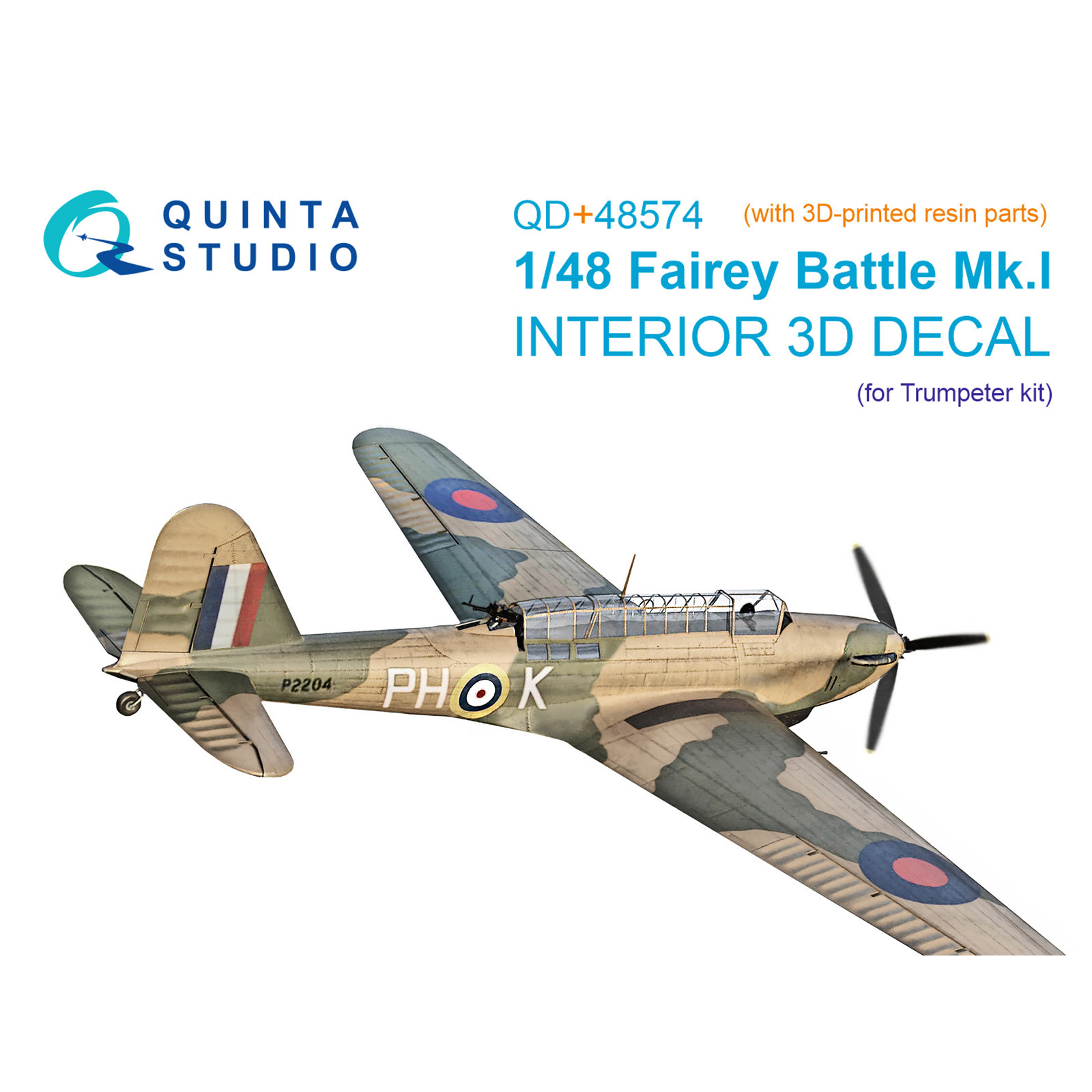 QD+48574 Quinta Studio 1/48 3D Декаль интерьера кабины Fairey Battle Mk.I (Т$ач) (с 3D-печатными деталями)