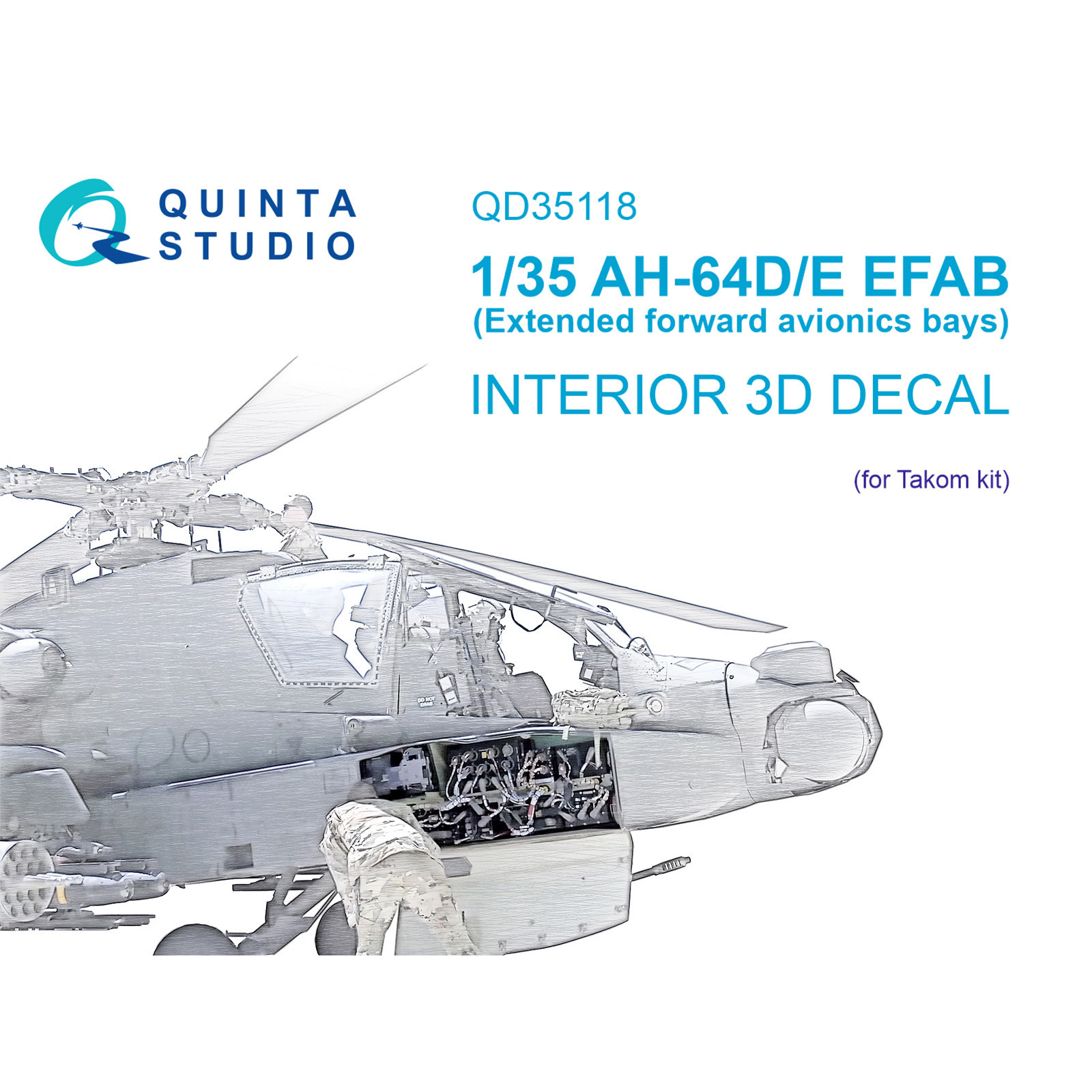 QD35118 Quinta Studio 1/35 3D Декаль интерьера кабины AH-64D Расширенные передние fromсеки авионики (Takom)