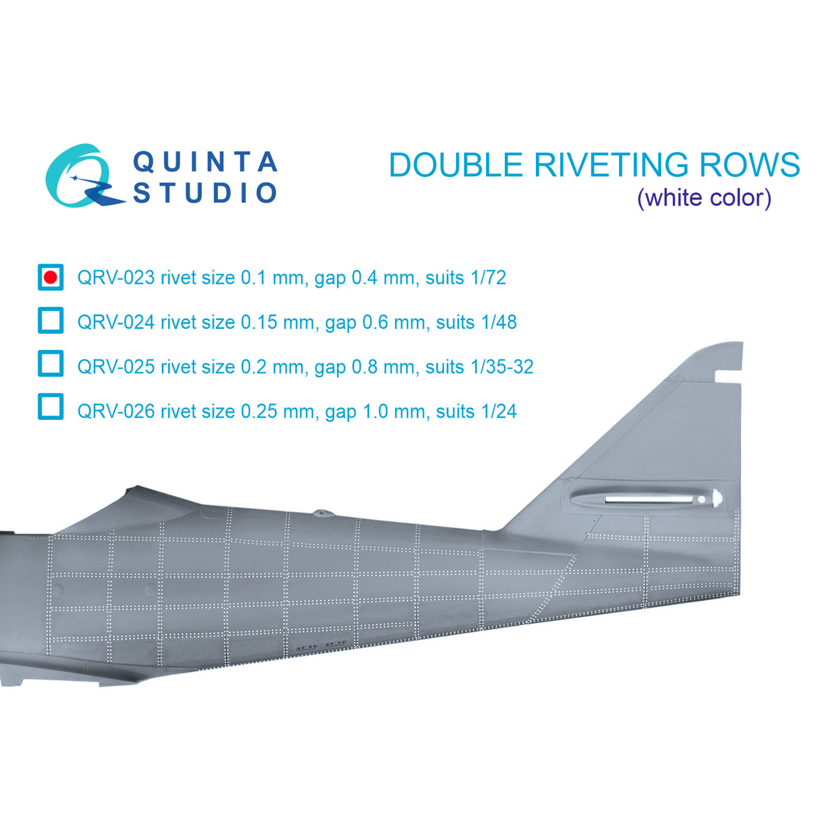 QRV-023 Quinta Studio 1/72 Double riveting rows (riveting size 0.10 mm, interval 0.4 mm), white, total length 6.7 m