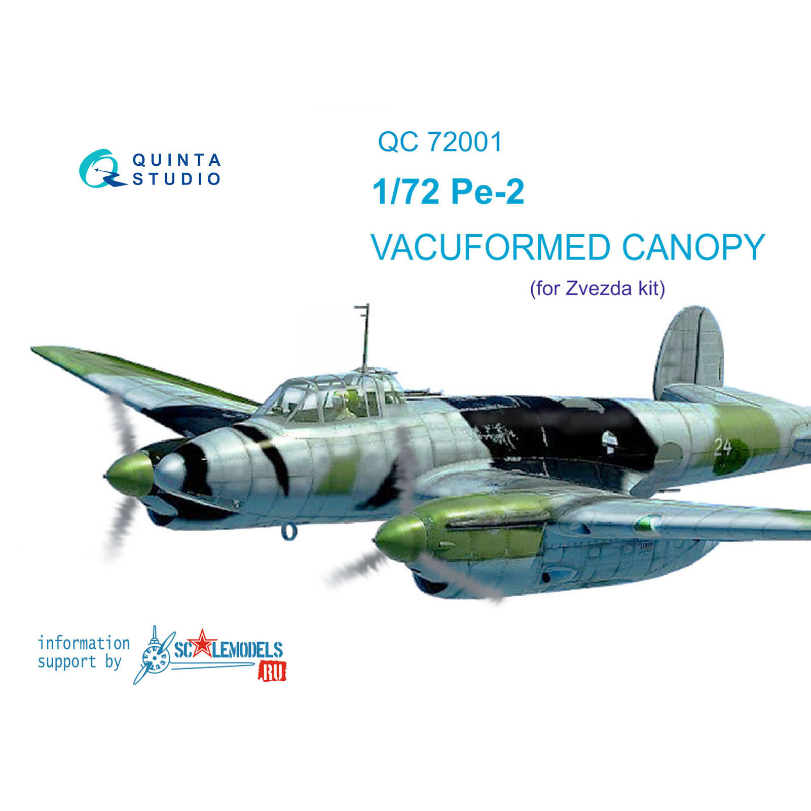 QC72001 Quinta Studio 1/72 set of glazing PE-2 (for model Zvezda 7283)
