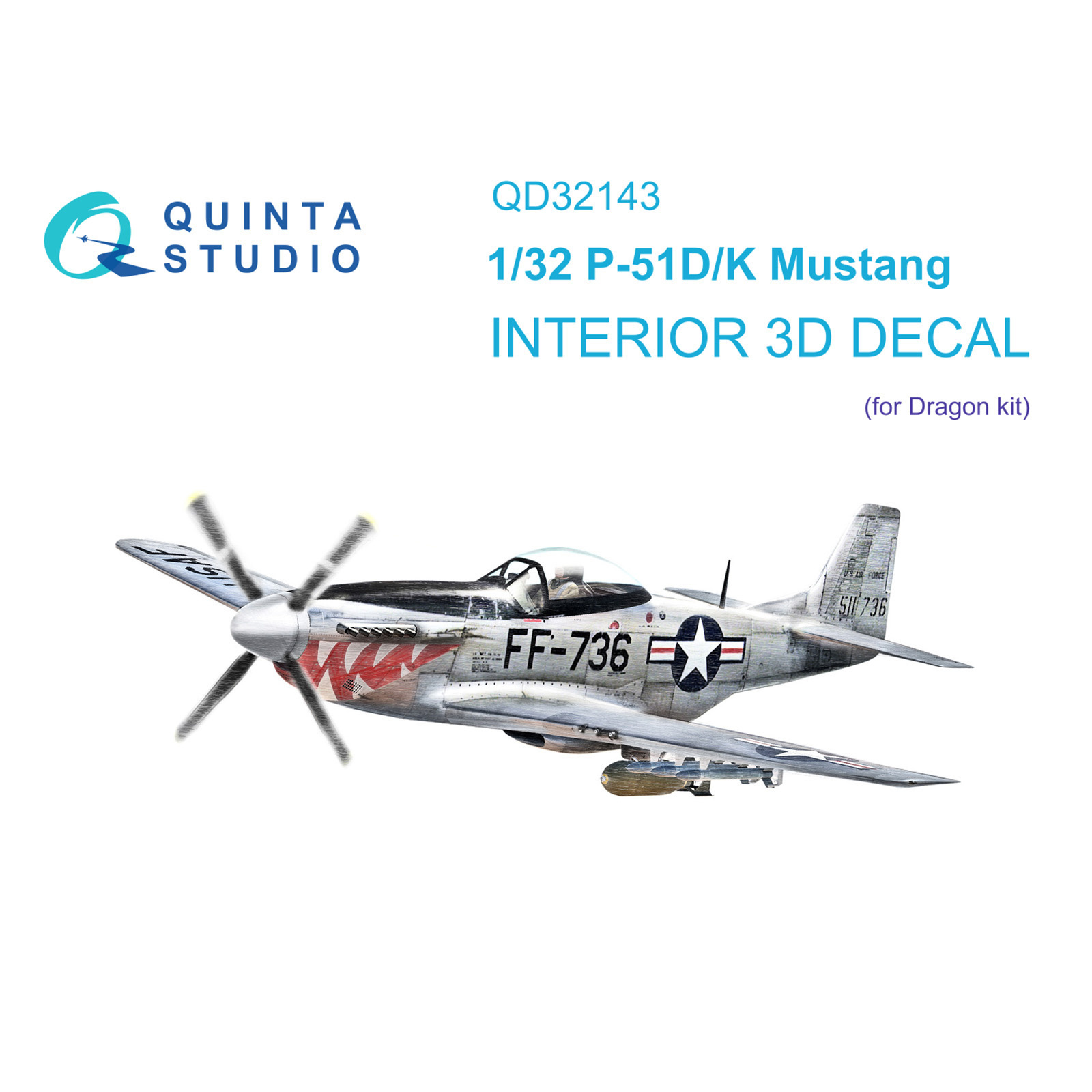 QD32143 Quinta Studio 1/32 3D Декаль интерьера кабины P-51D/K Mustang (Dragon)