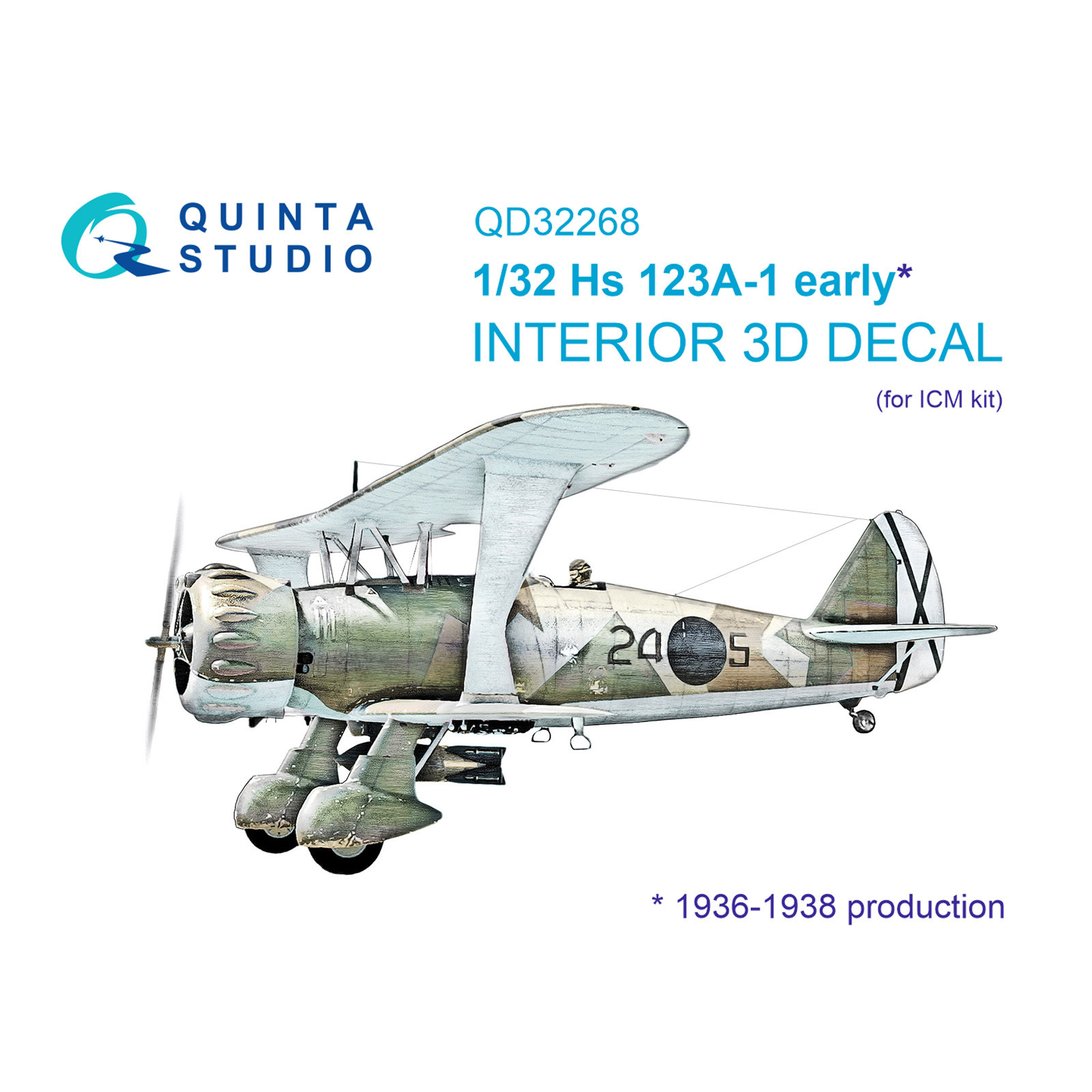 QD32268 Quinta Studio 1/32 3D Декаль интерьера кабины Hs 123A-1 early (ICM)