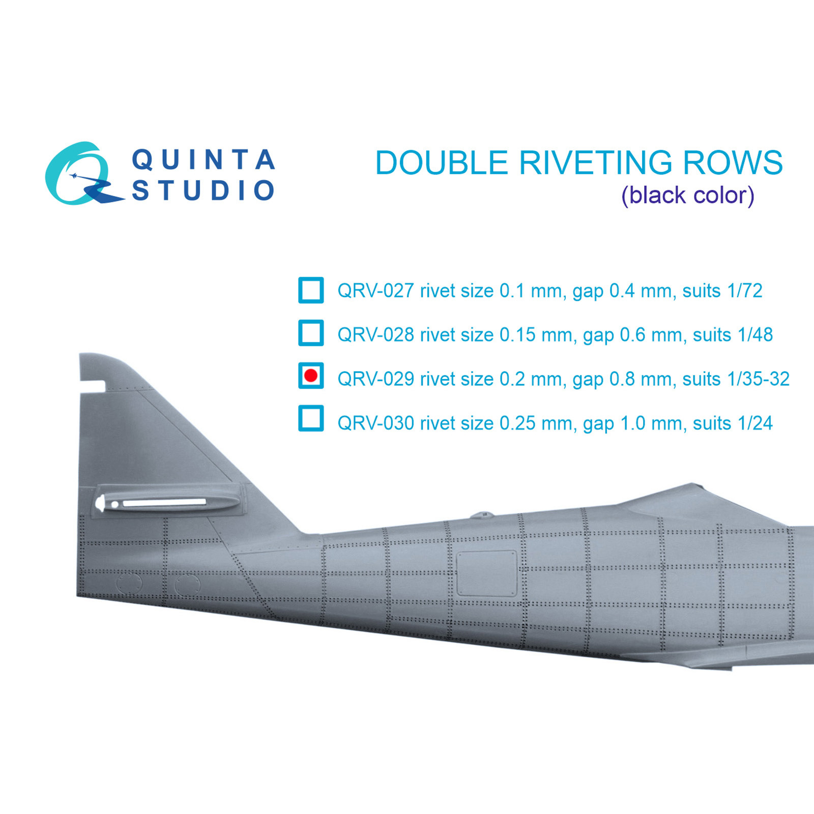 QRV-029 Quinta Studio 1/32 Double riveting rows (riveting size 0.20 mm, interval 0.8 mm), black, total length 5.8 m