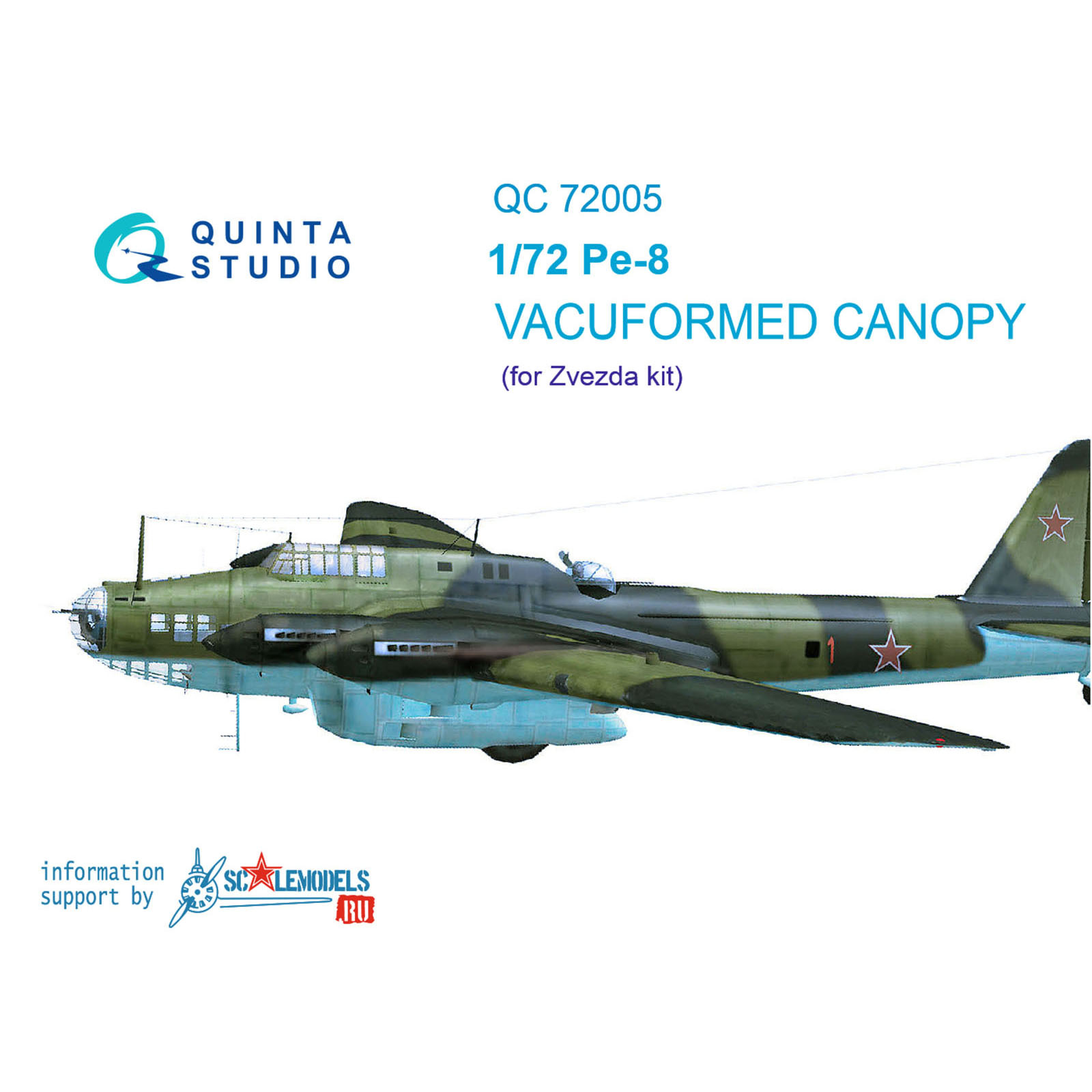 QC72005 Quinta Studio 1/72 set of glazing PE-8 (for model Zvezda 7264)