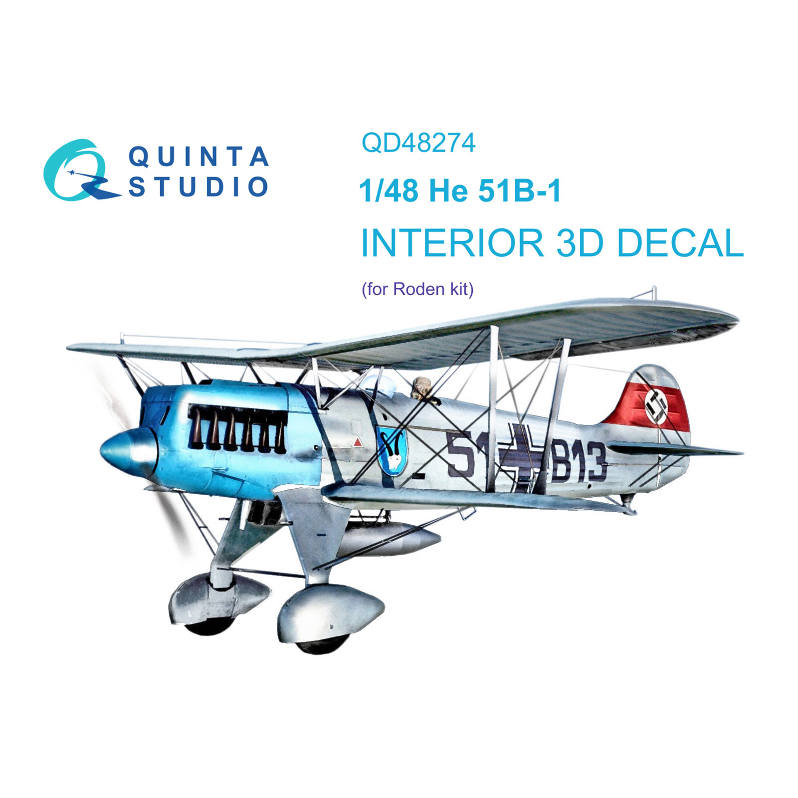 QD48274 Quinta Studio 1/48 3D Cabin Interior Decal He 51B (Roden)
