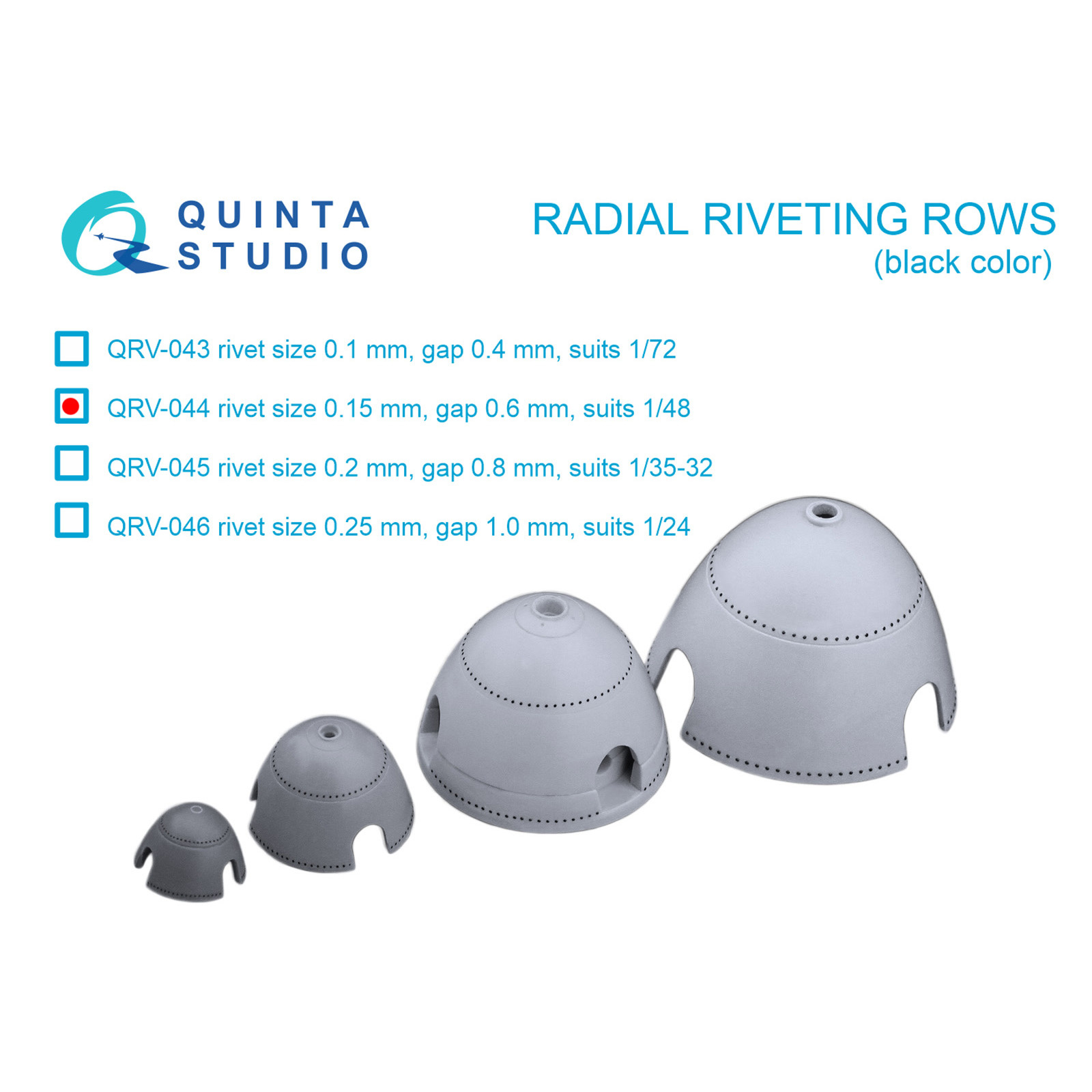 QRV-044 Quinta Studio 1/72 Radial riveting rows (riveting size 0.15 mm, interval 0.6 mm, scale 1/48), black
