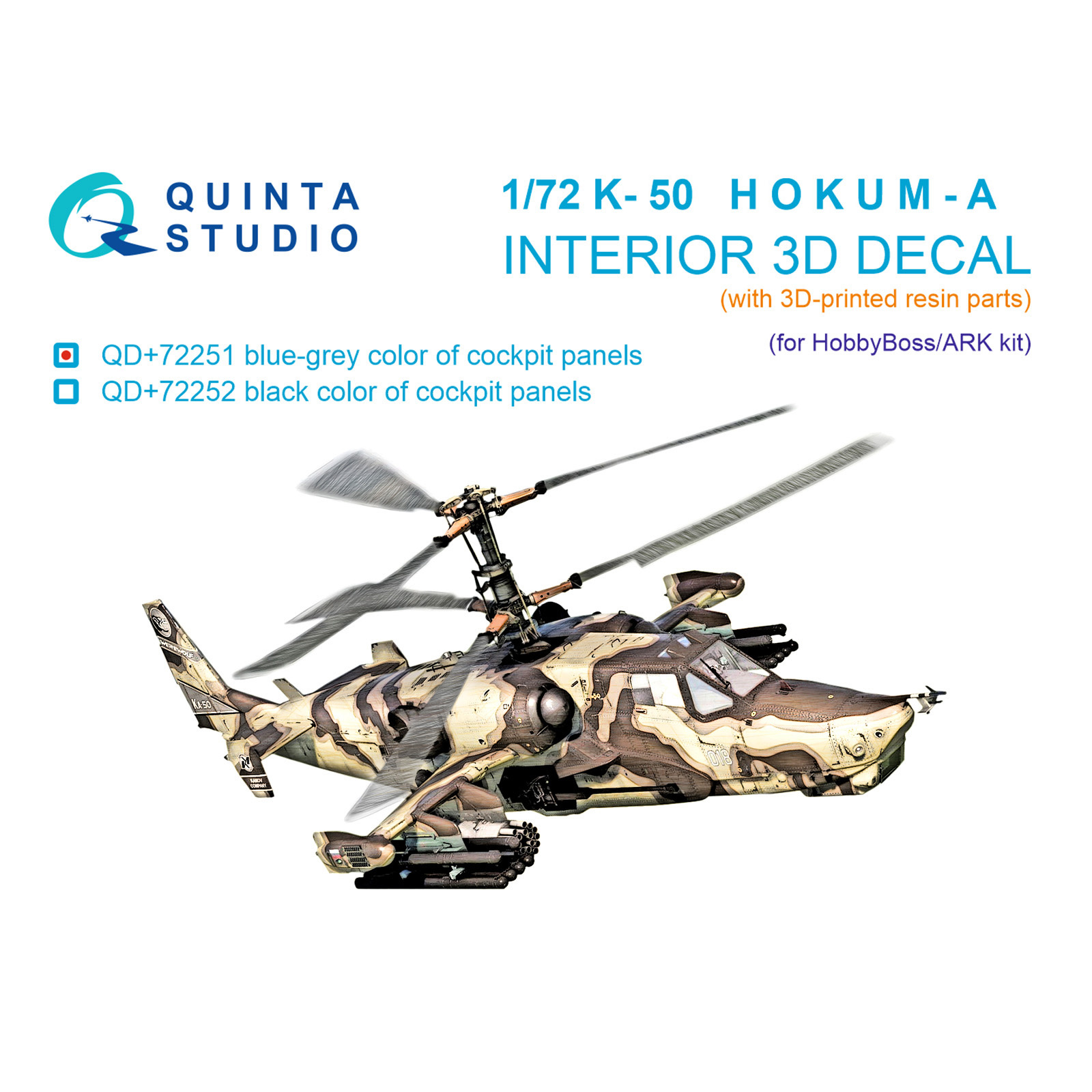 QD+72251 Quinta Studio 1/72 3D Декаль интерьера кабины К@-50 (серо-голубые панели) (HobbyBoss/ARK) (с 3D-печатными деталями)