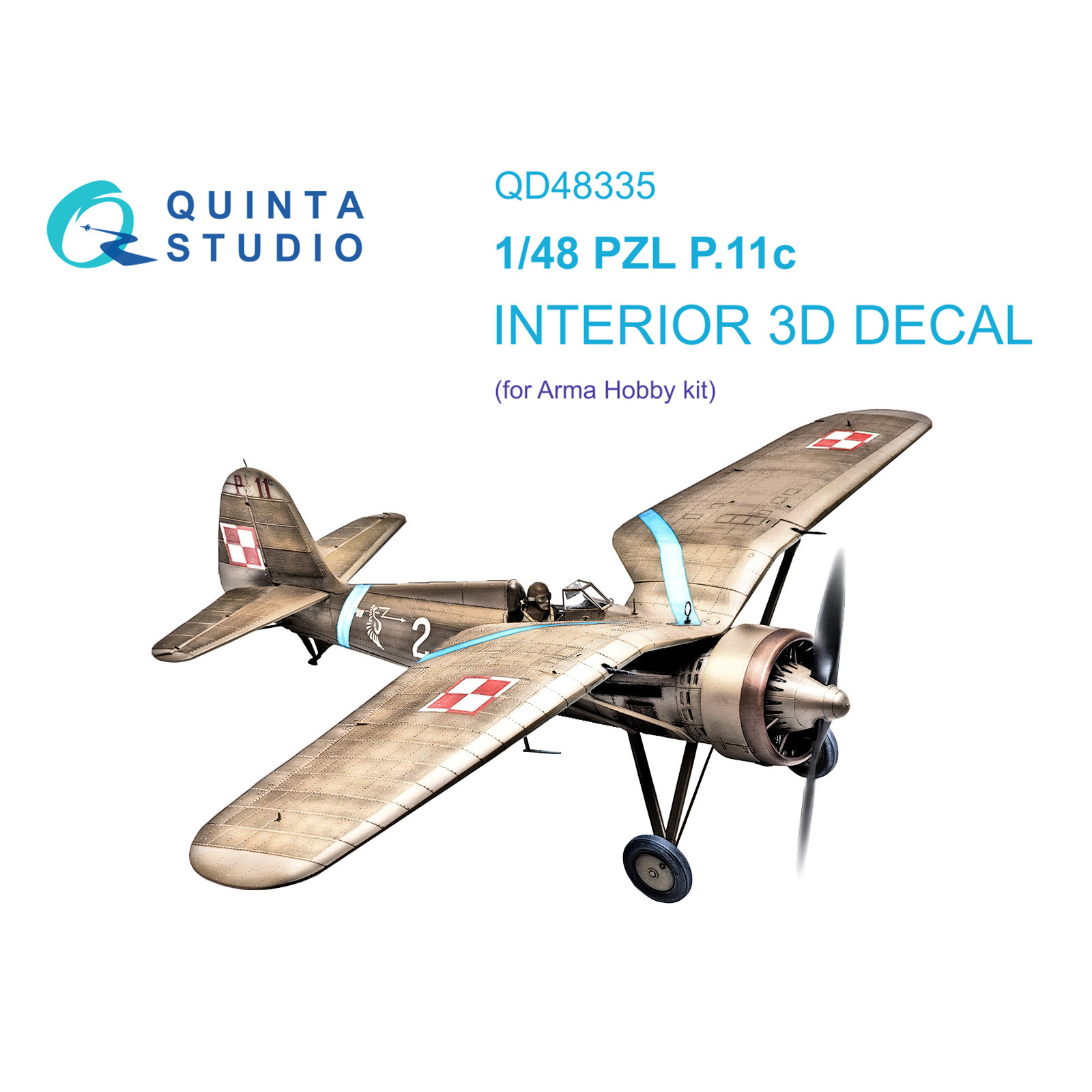 QD48335 Quinta Studio 1/48 3D Декаль интерьера кабины PZL P.11c (Arma Hobby)