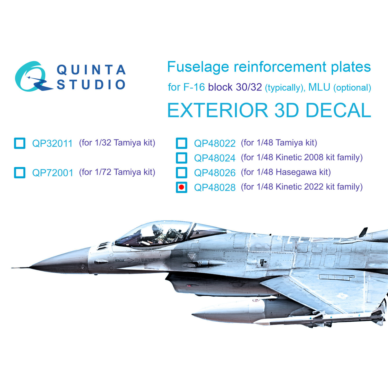 QP48028 Quinta Studio 1/48 Reinforcement Pads for F-16 block 30/32 (Kinetic 2022 development)