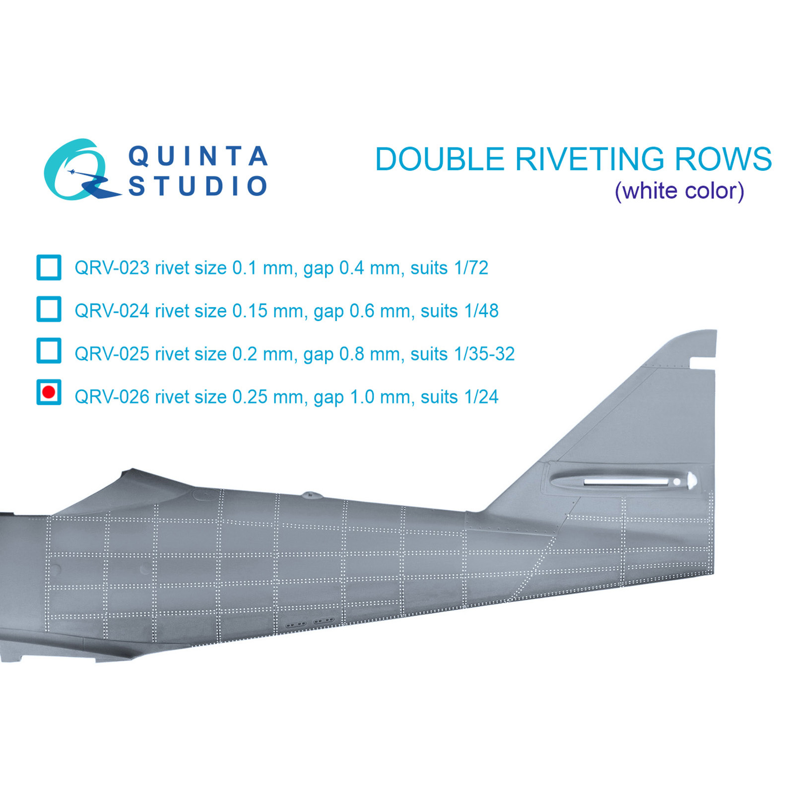 QRV-026 Quinta Studio 1/24 Double riveting rows (riveting size 0.25 mm, interval 1.0 mm), white, total length 5.8 m