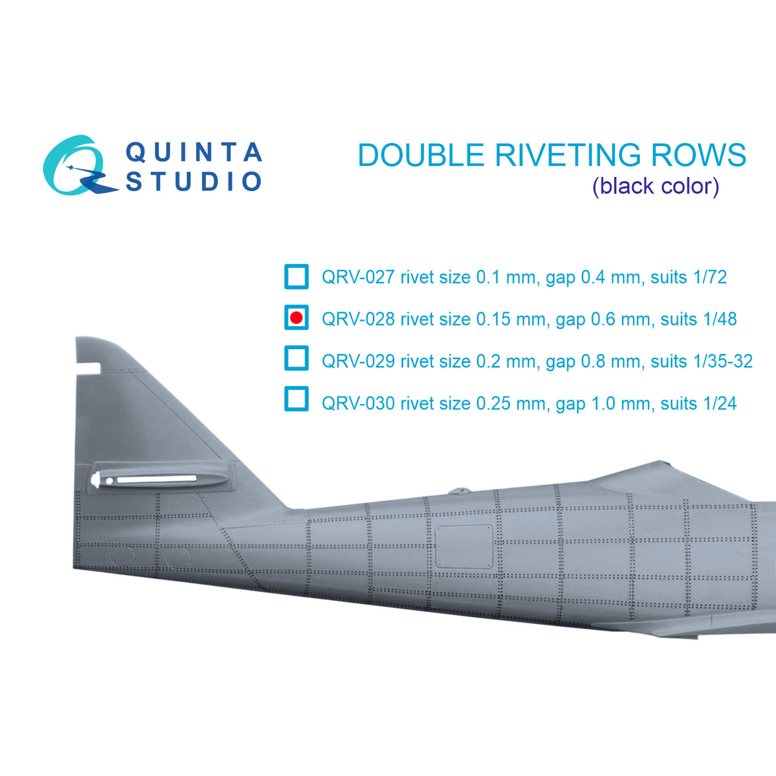 QRV-028 Quinta Studio 1/48 Double riveting rows (riveting size 0.15 mm, interval 0.6 mm), black, total length 6.2 m